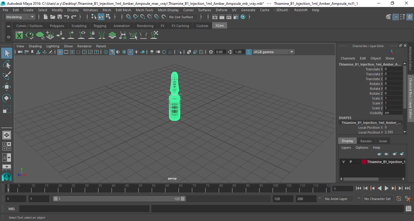 Thiamine B1 Injection 1ml Amber Ampoule 3D model