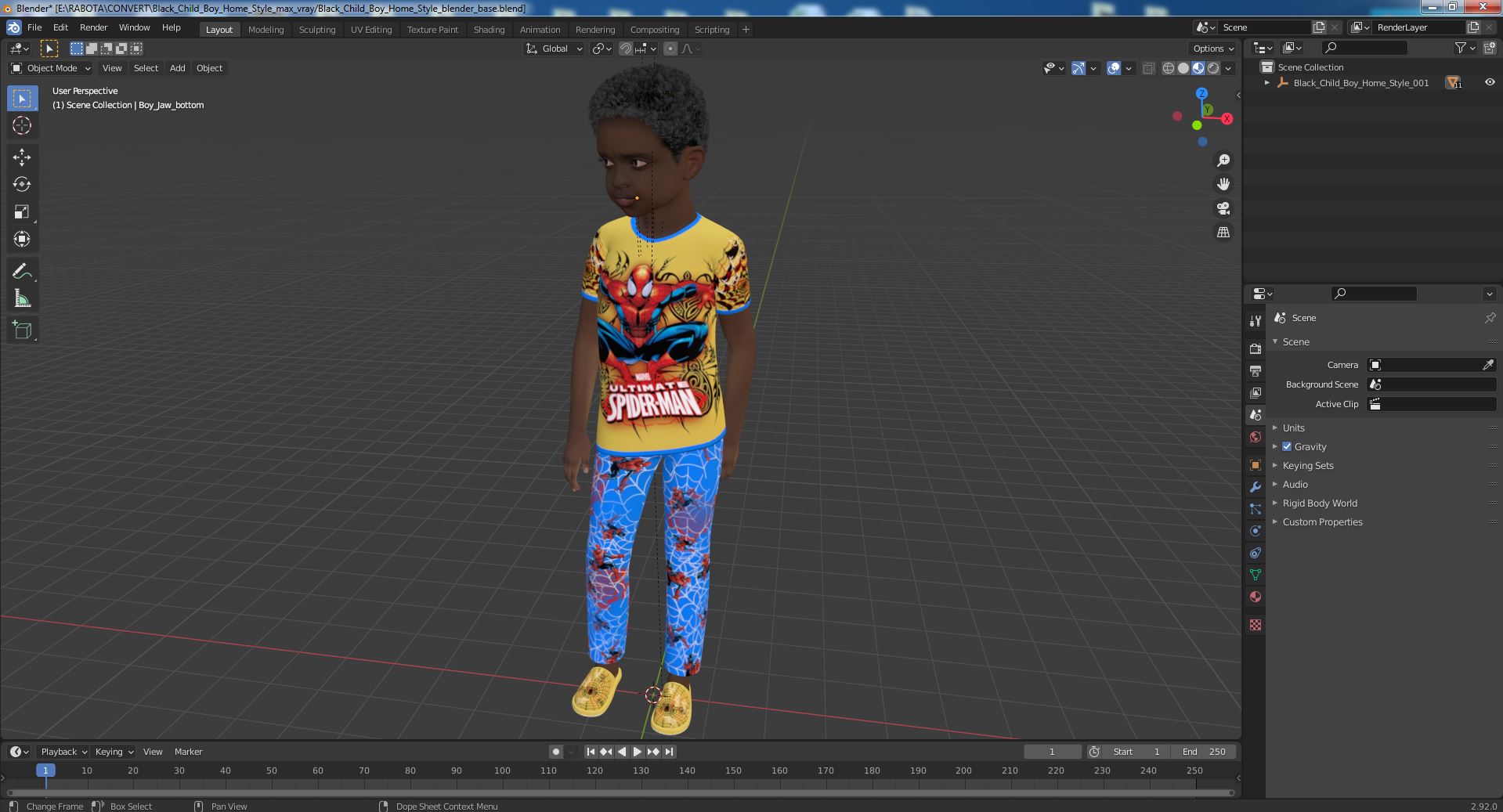 3D Black Child Boy Home Style