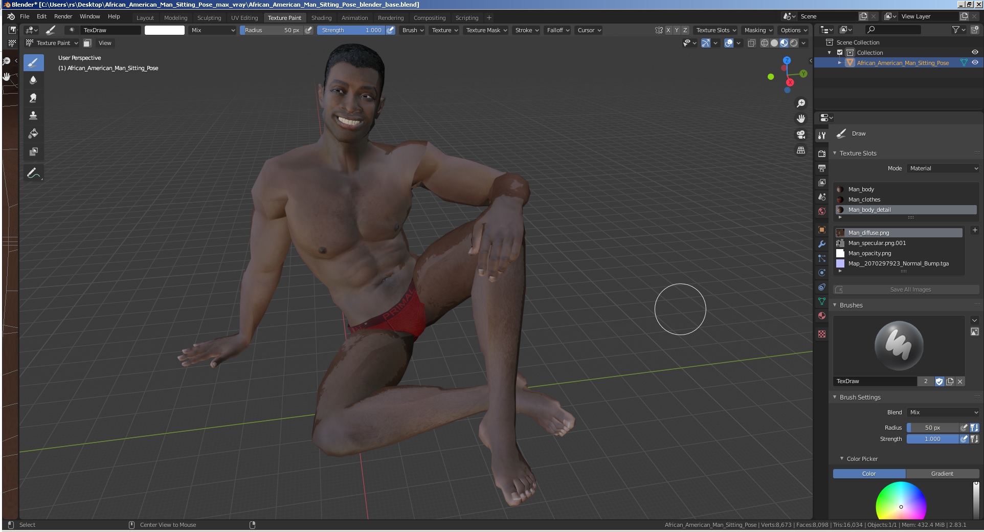 3D African American Man Sitting Pose model