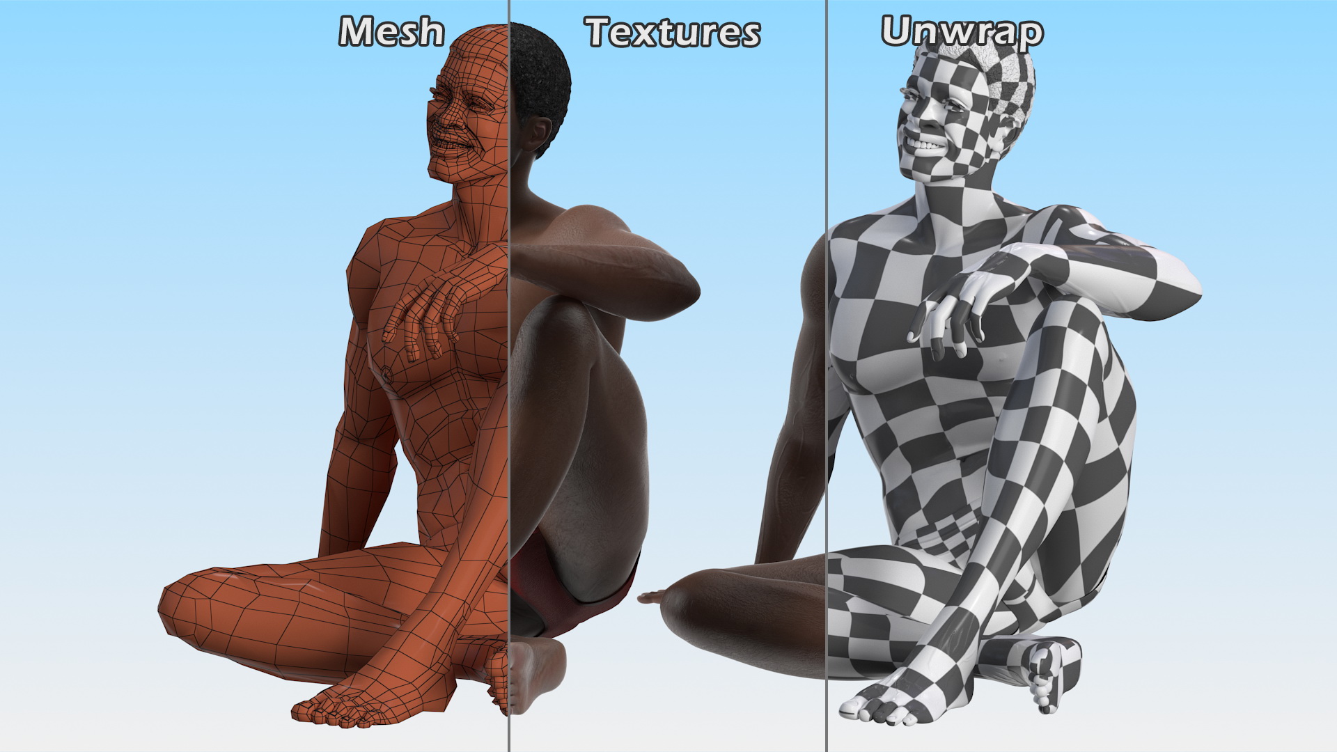 3D African American Man Sitting Pose model