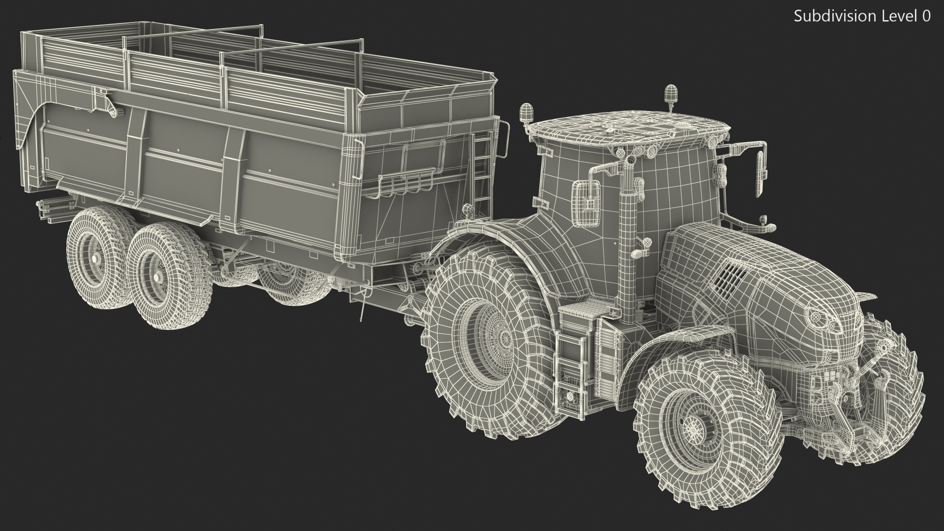 3D model Tractor with Agricultural Trailer Rigged
