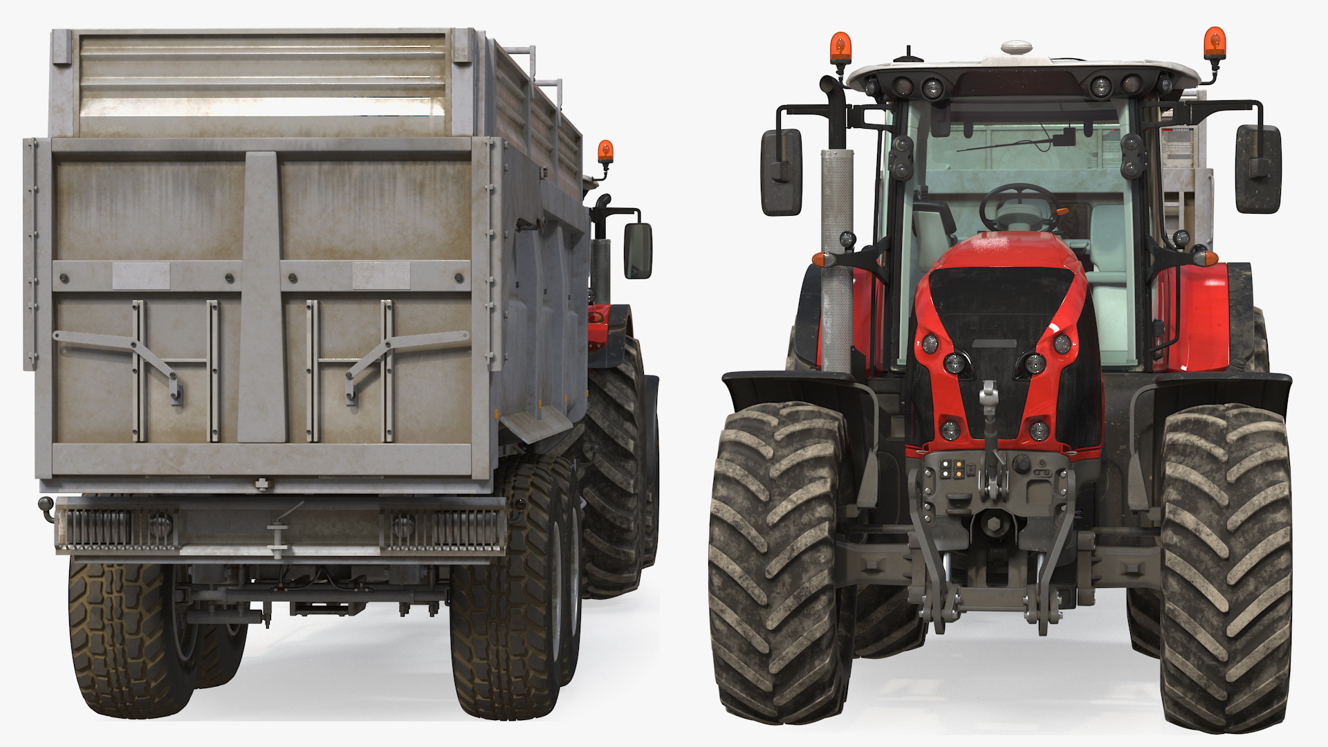 3D model Tractor with Agricultural Trailer Rigged
