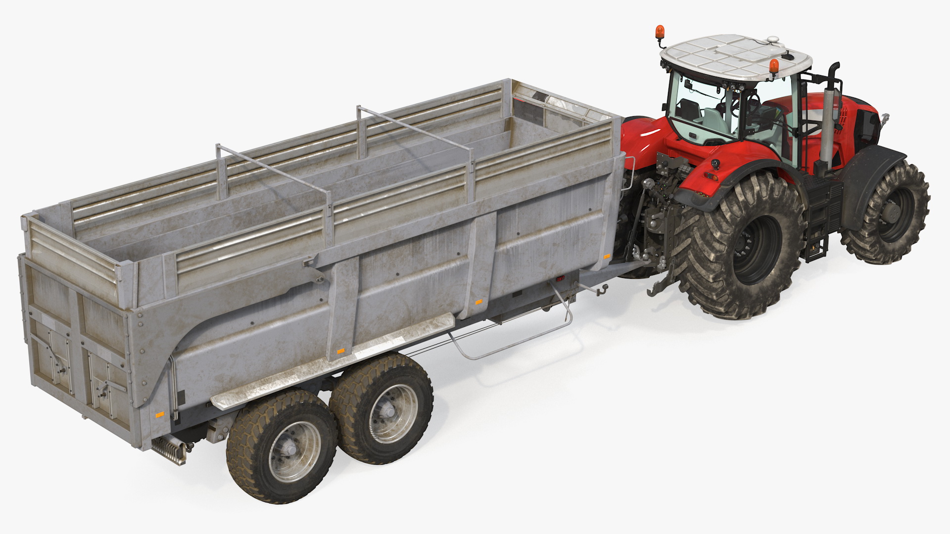 3D model Tractor with Agricultural Trailer Rigged