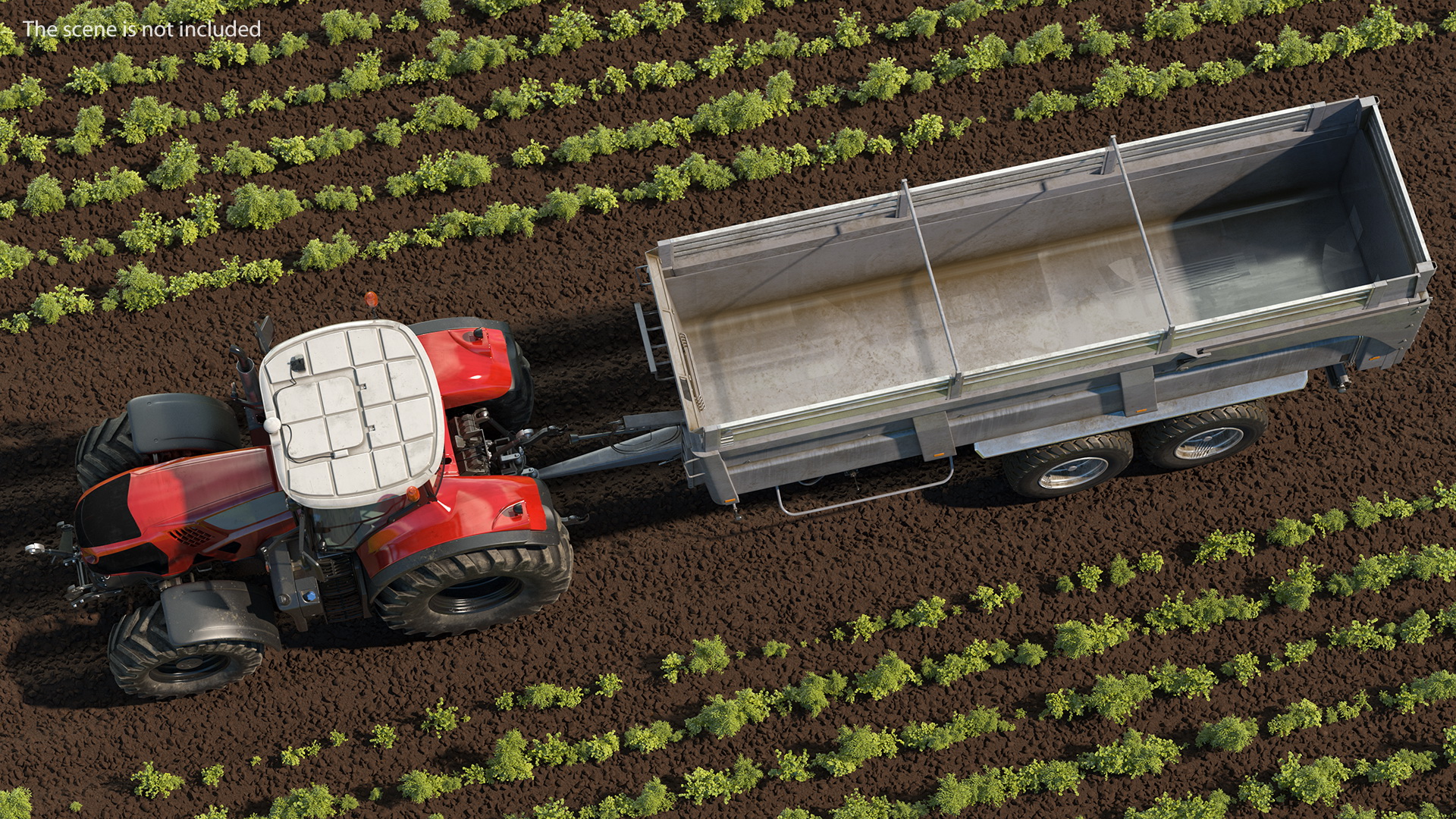 3D model Tractor with Agricultural Trailer Rigged