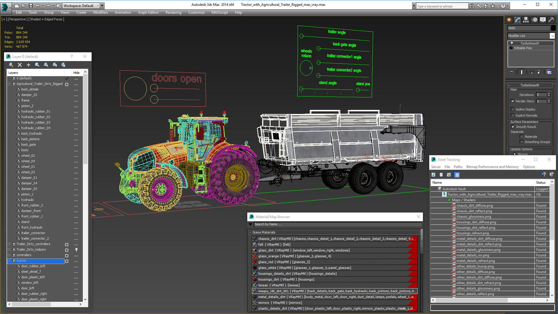 3D model Tractor with Agricultural Trailer Rigged