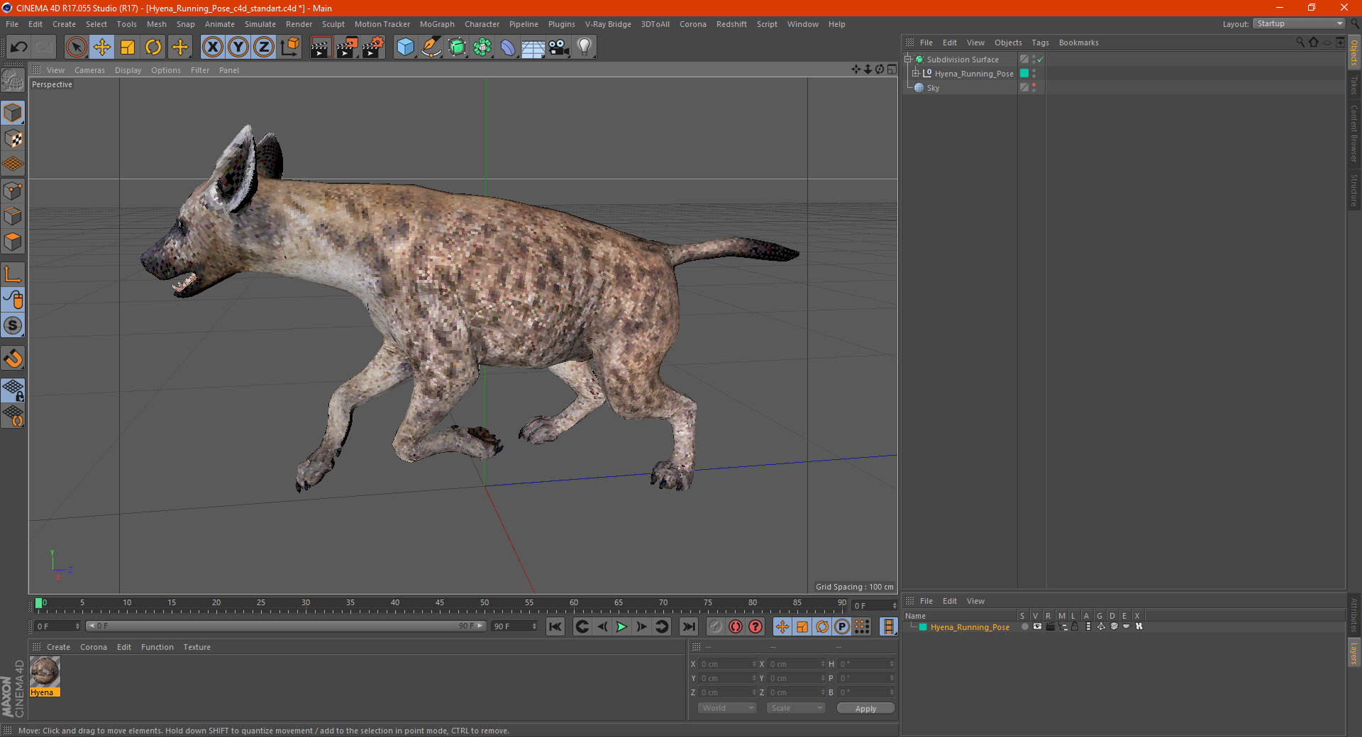 3D Hyena Running Pose model