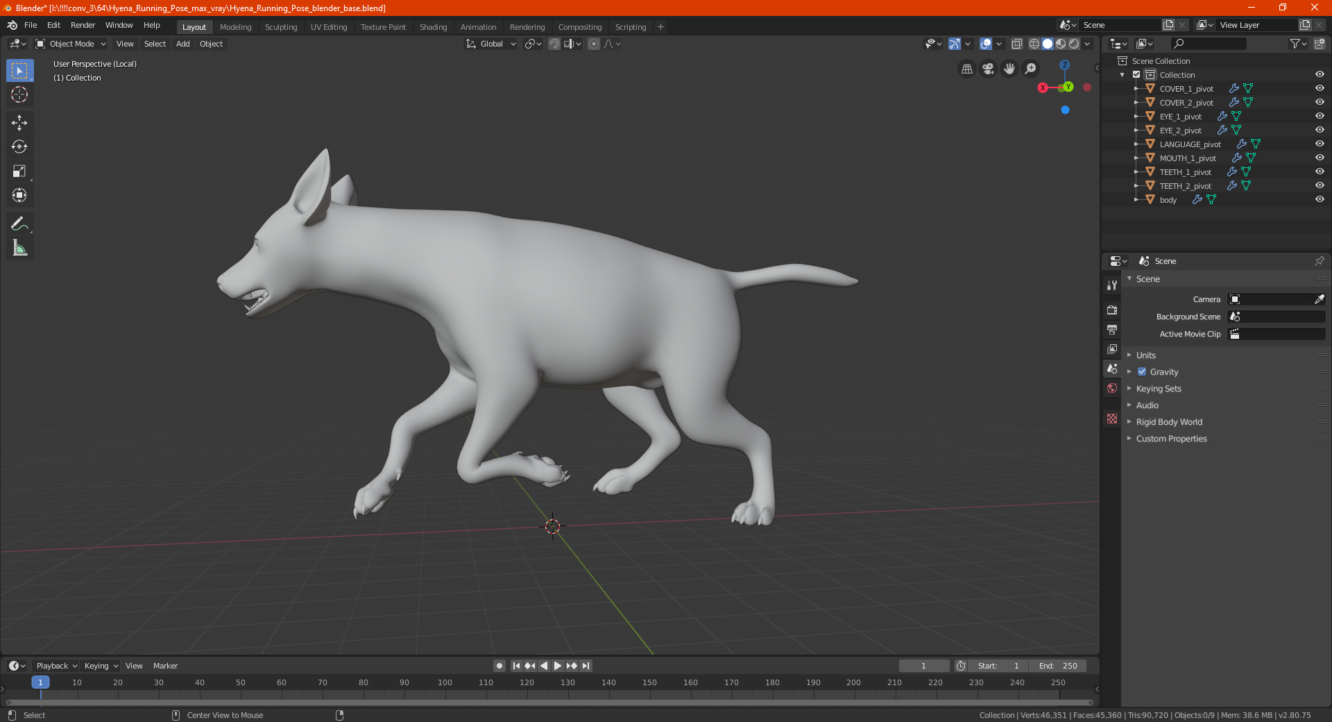 3D Hyena Running Pose model