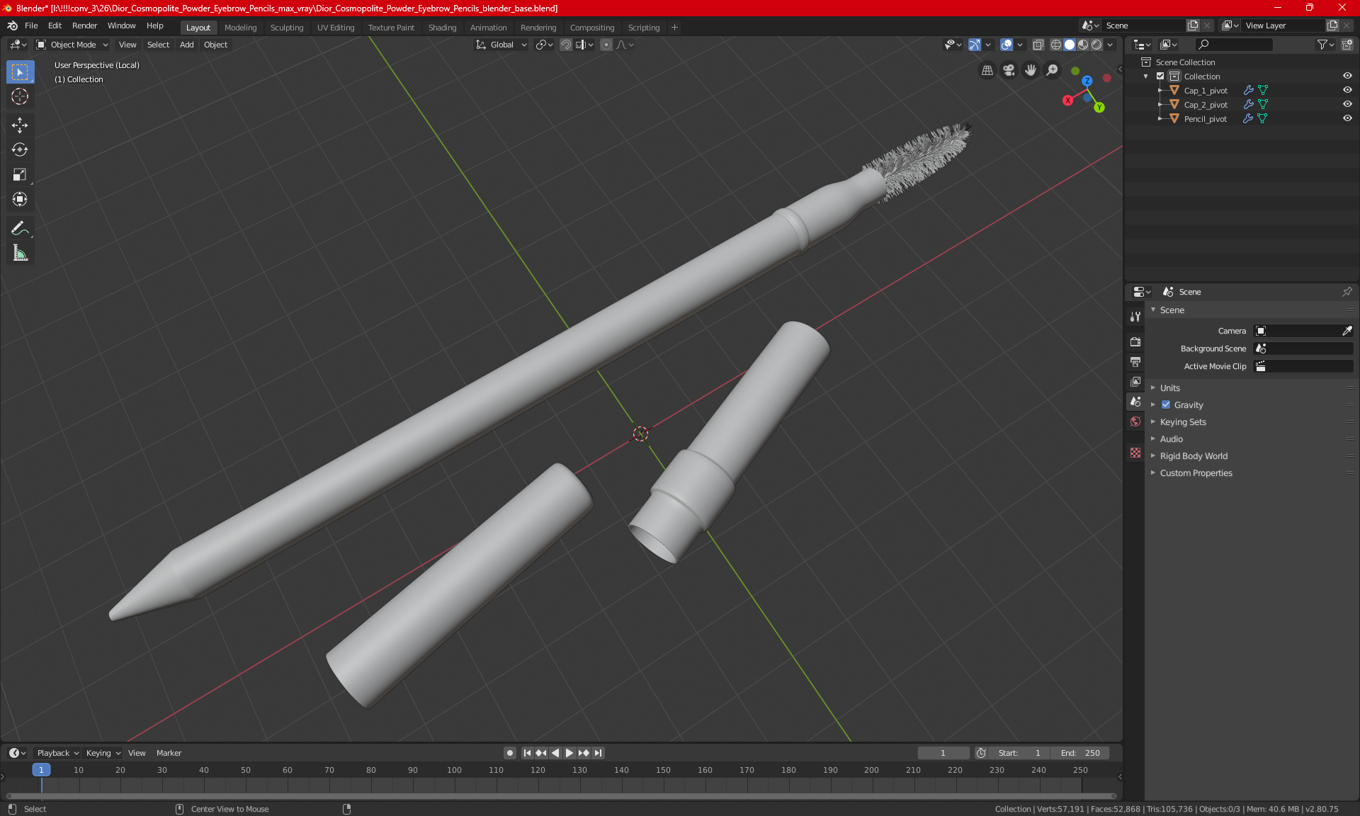 Dior Cosmopolite Powder Eyebrow Pencils 3D model