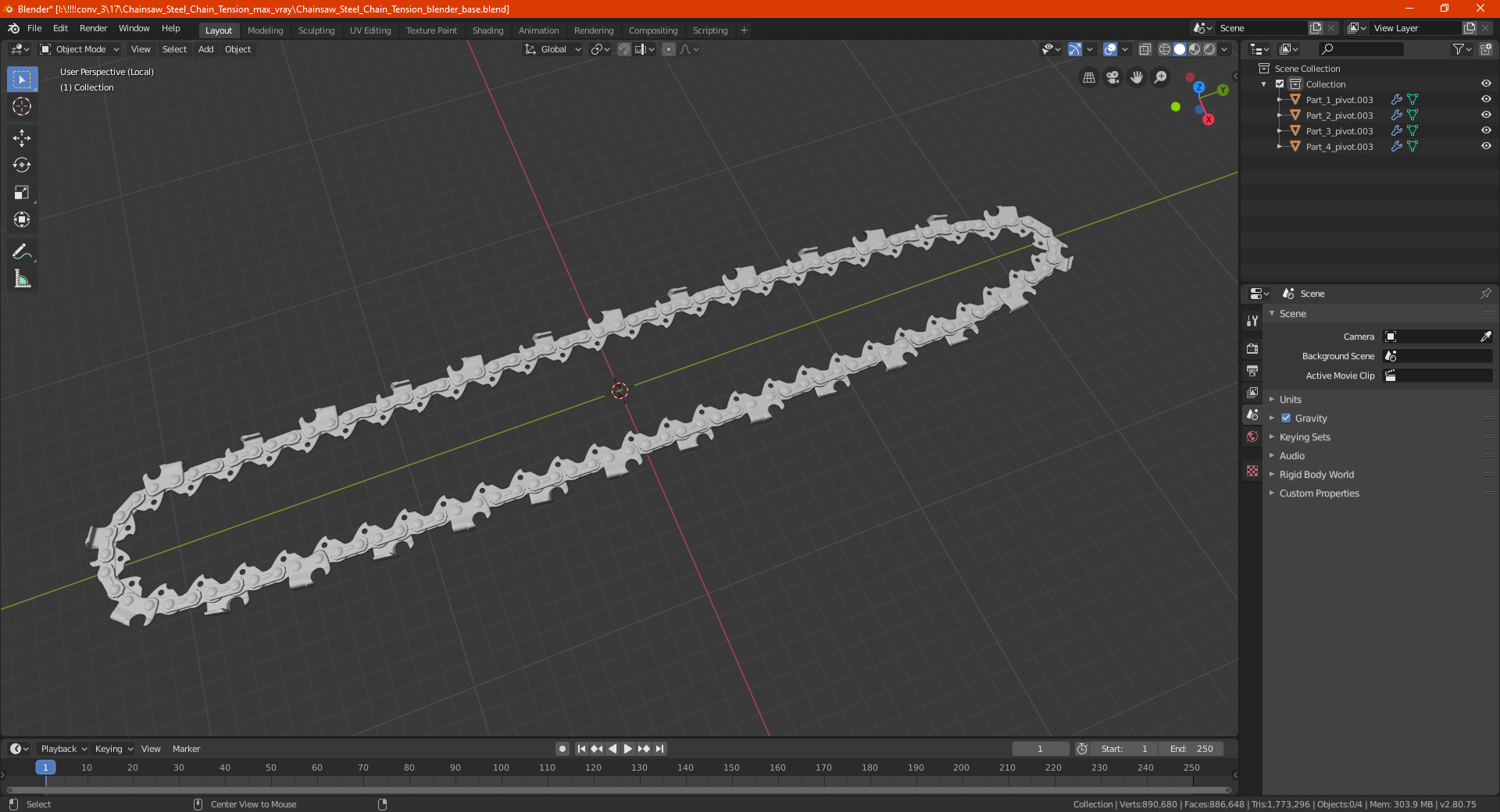 3D Chainsaw Steel Chain Tension model