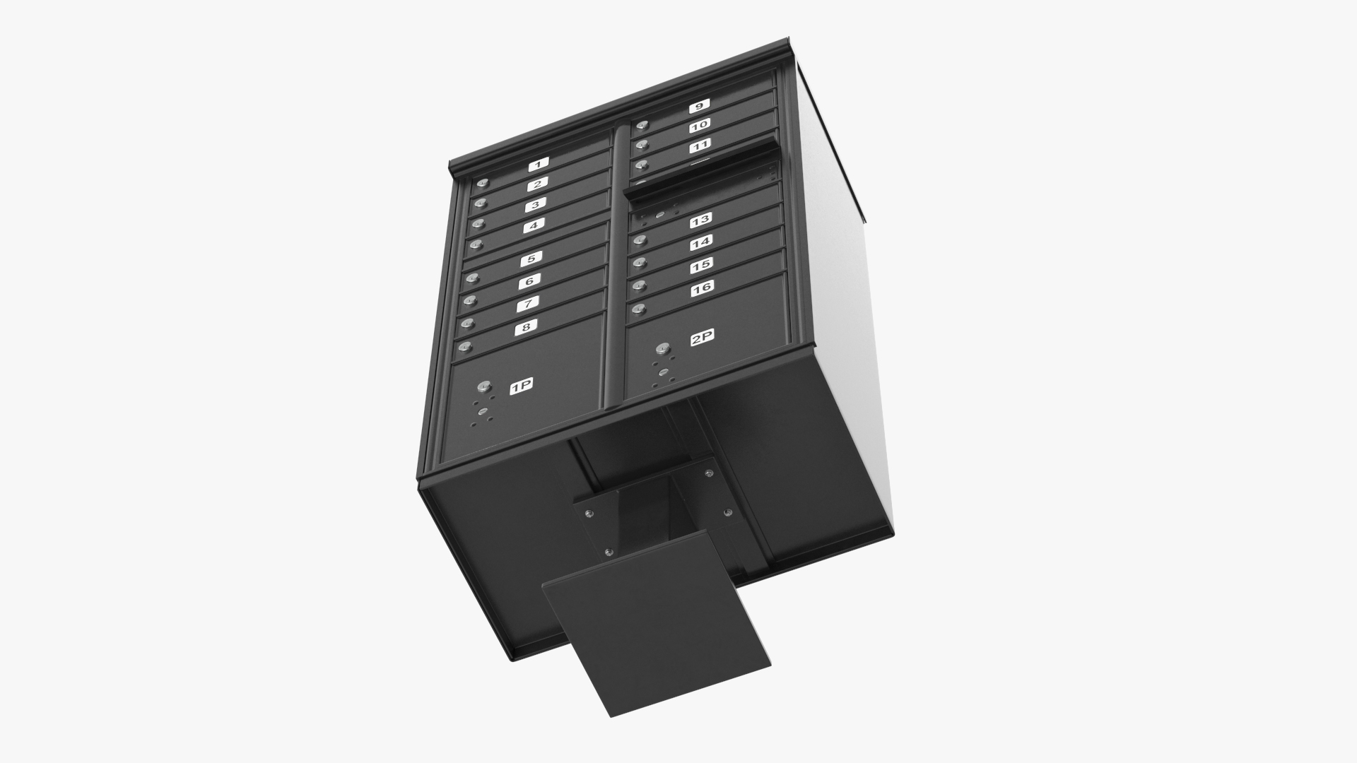3D Black Sixteen Door Parcel Cluster Mailbox