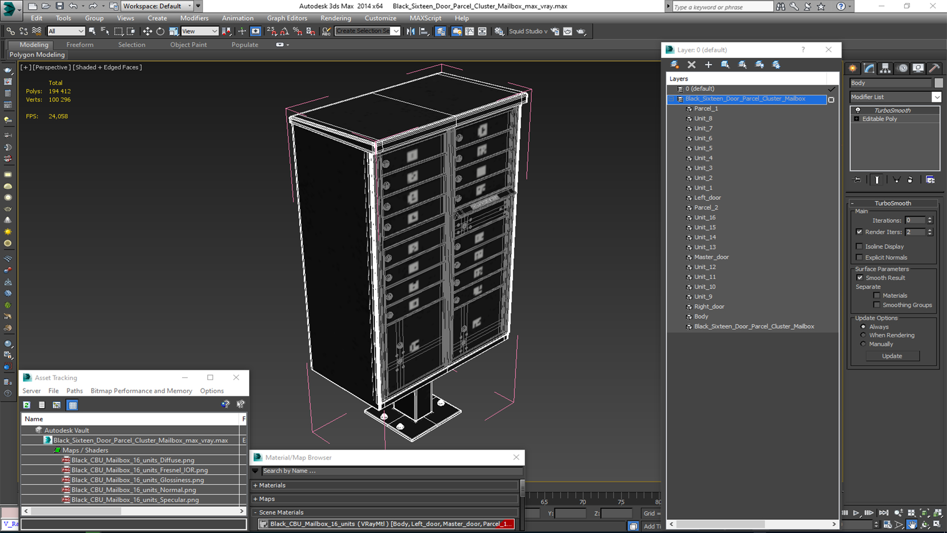 3D Black Sixteen Door Parcel Cluster Mailbox