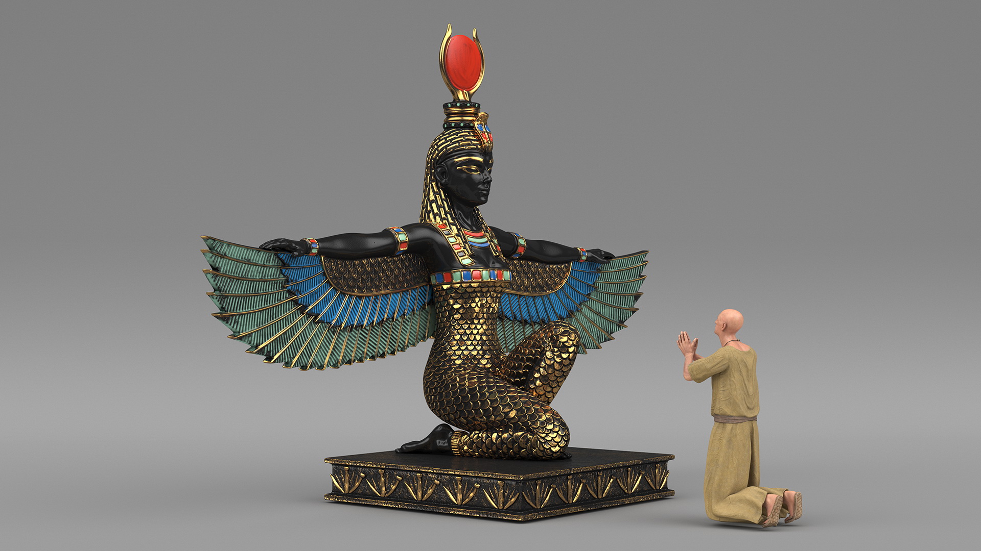 Ancient Priest Worships the Egyptian Goddess Isis 3D model