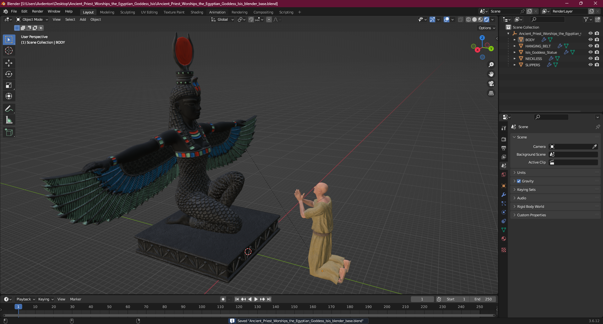 Ancient Priest Worships the Egyptian Goddess Isis 3D model