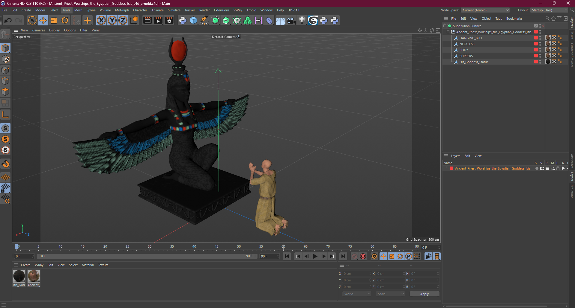 Ancient Priest Worships the Egyptian Goddess Isis 3D model