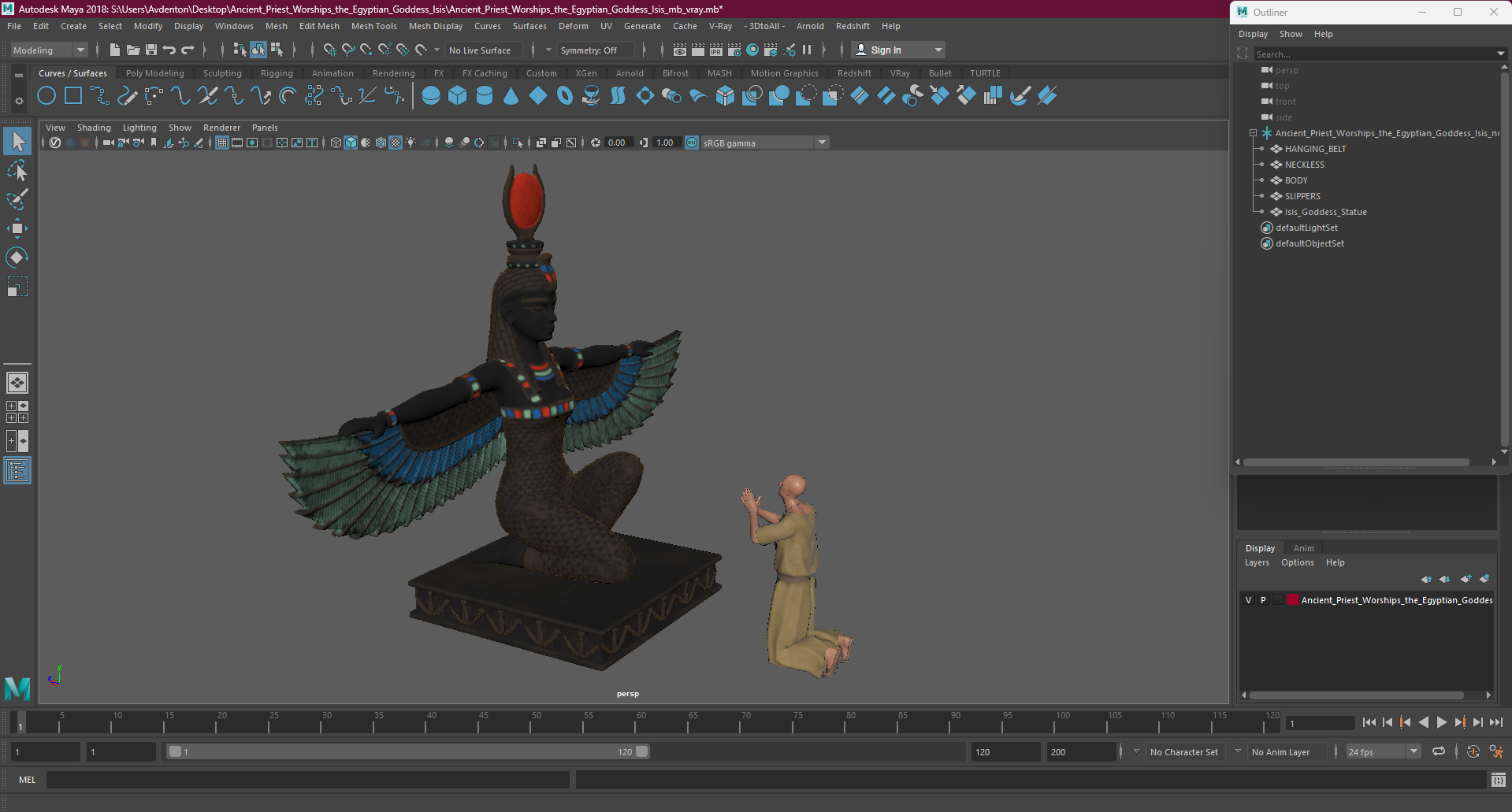 Ancient Priest Worships the Egyptian Goddess Isis 3D model