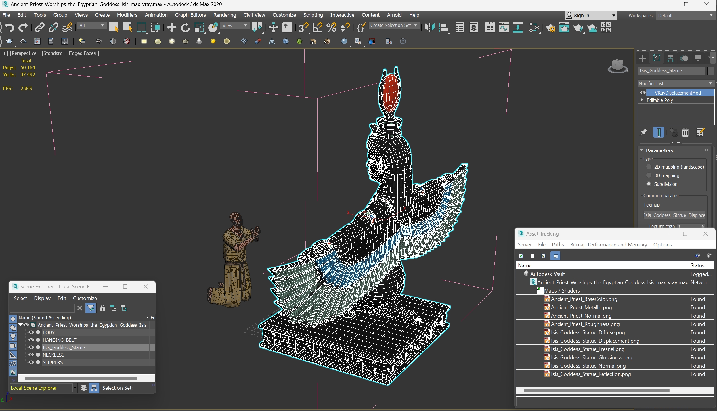 Ancient Priest Worships the Egyptian Goddess Isis 3D model