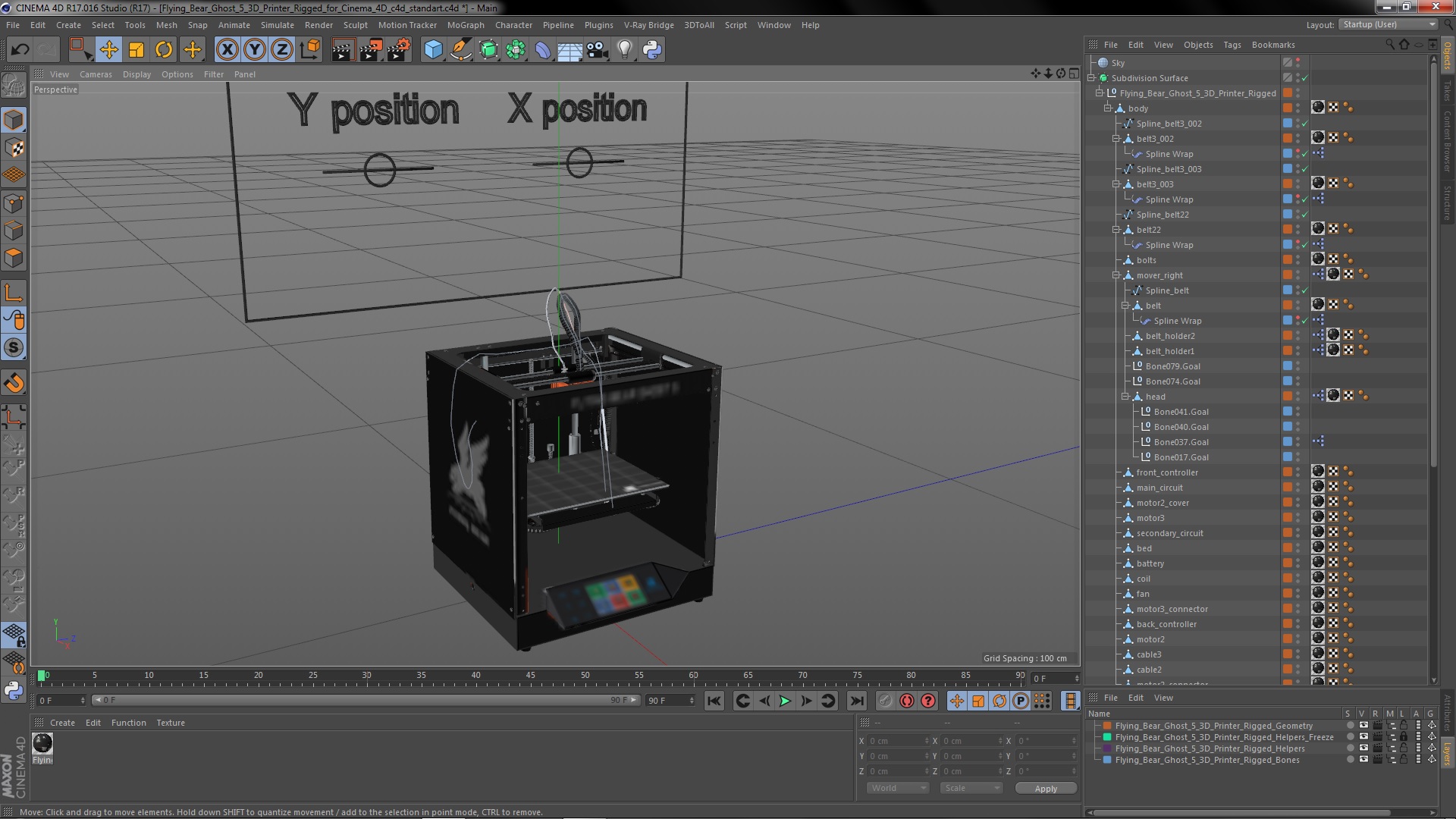 3D Flying Bear Ghost 5 3D Printer Rigged for Cinema 4D
