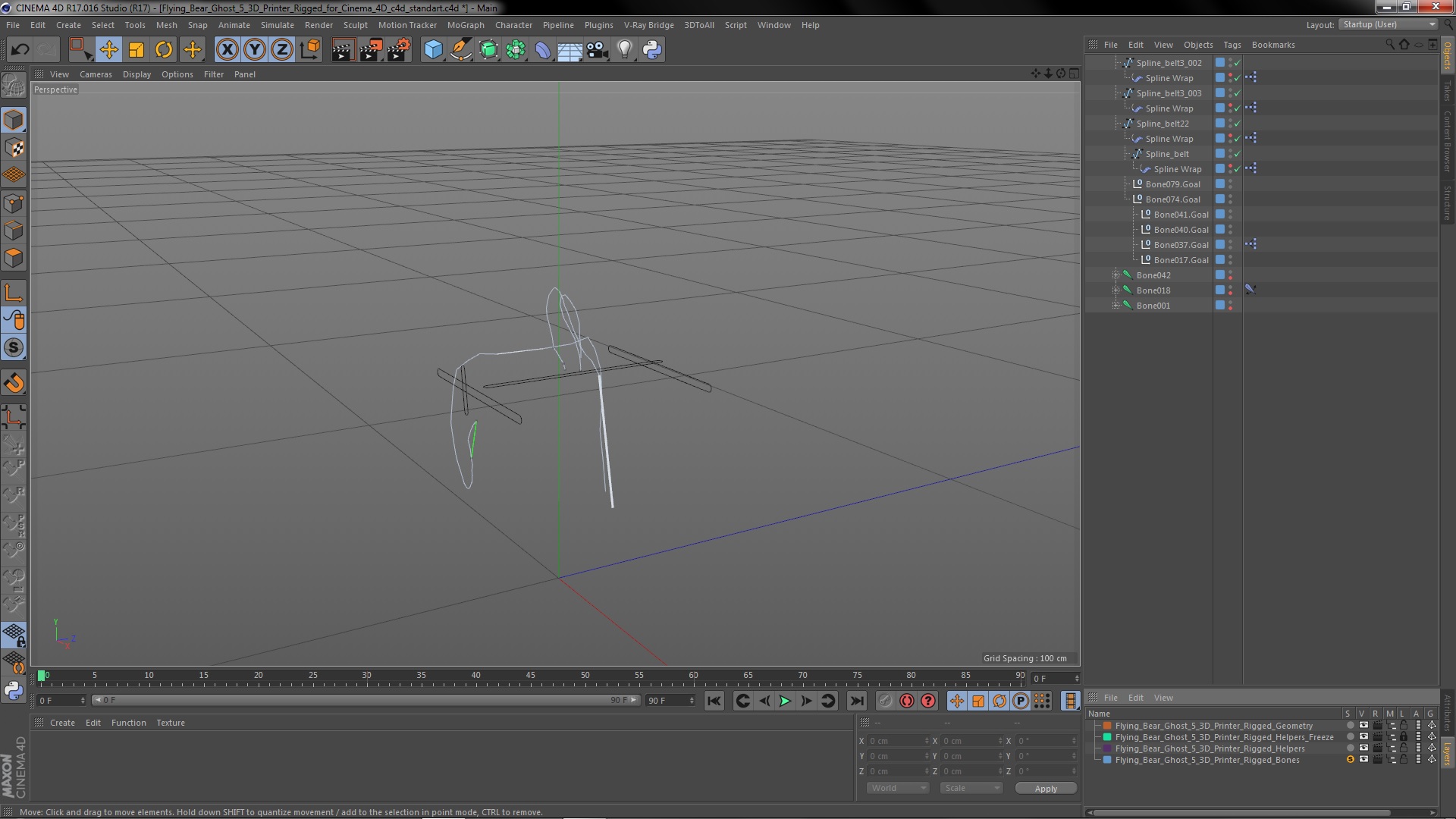 3D Flying Bear Ghost 5 3D Printer Rigged for Cinema 4D