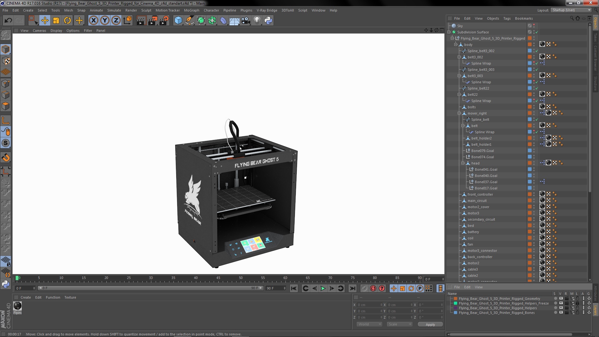3D Flying Bear Ghost 5 3D Printer Rigged for Cinema 4D