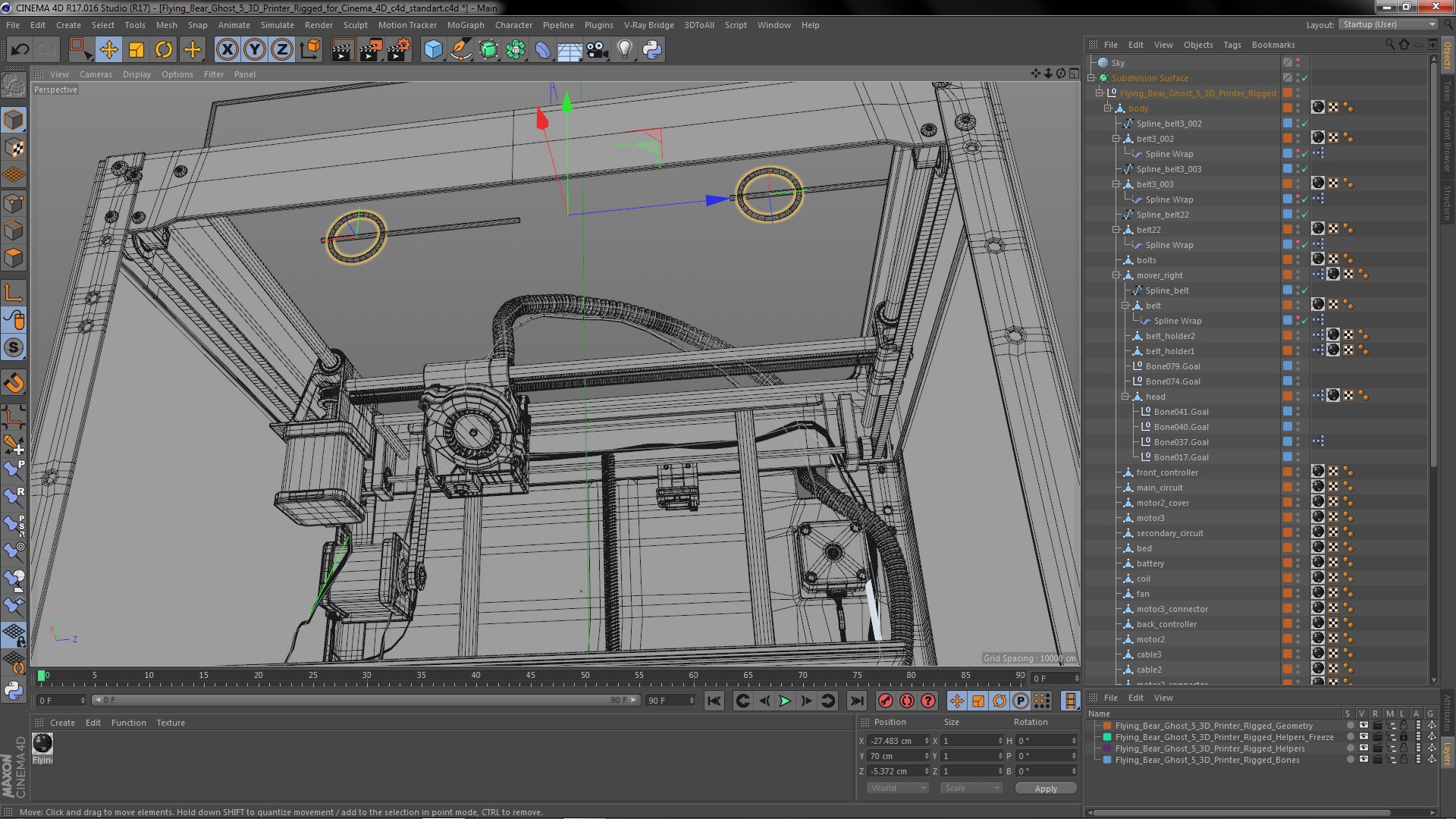 3D Flying Bear Ghost 5 3D Printer Rigged for Cinema 4D