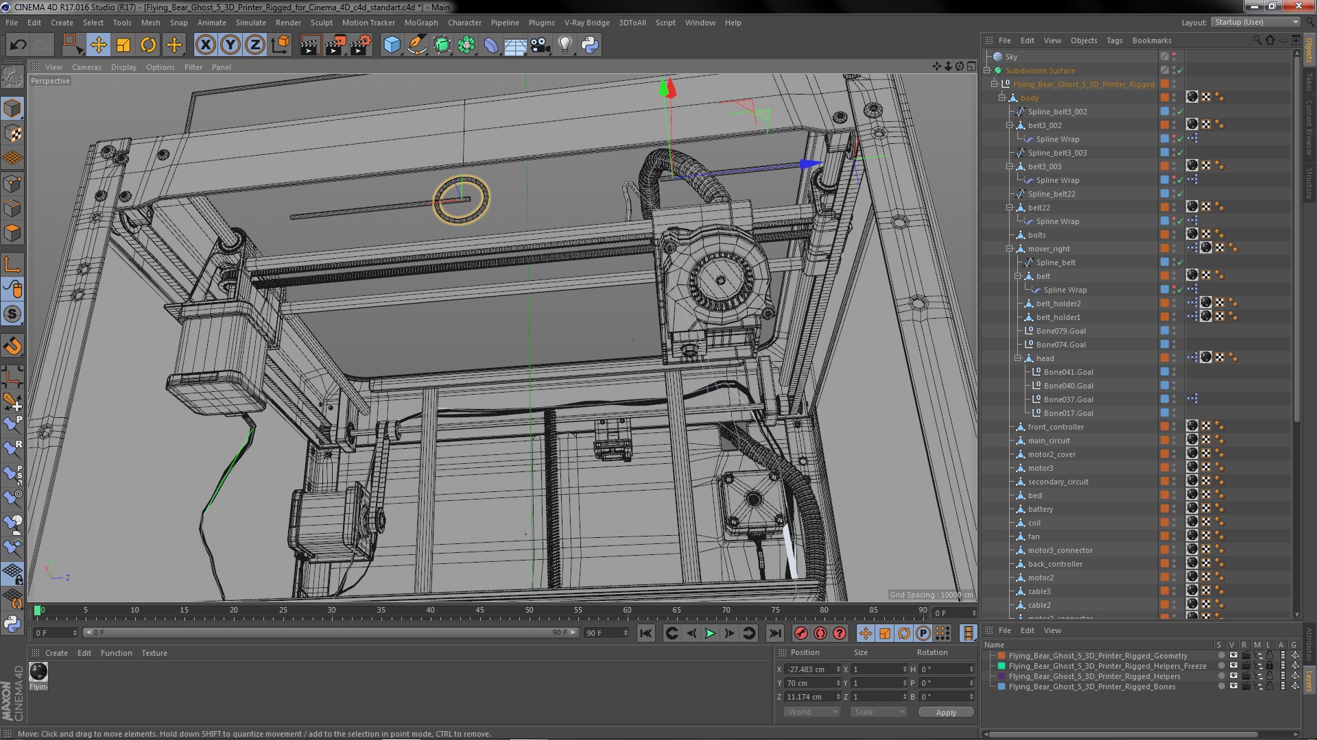 3D Flying Bear Ghost 5 3D Printer Rigged for Cinema 4D