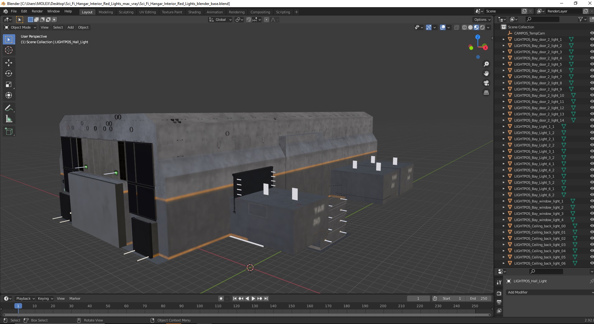 3D Sci Fi Hangar Interior Red Lights model