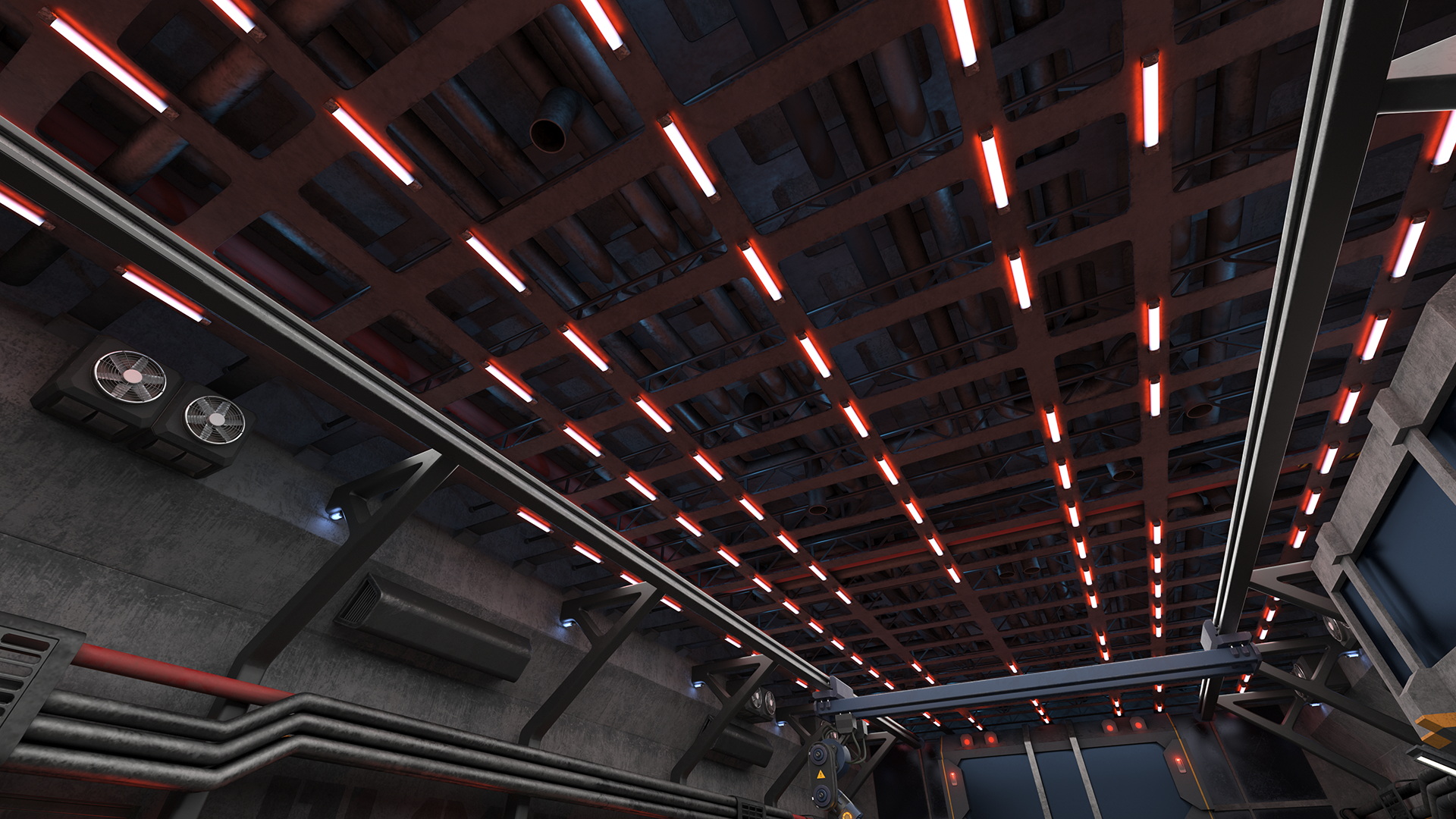 3D Sci Fi Hangar Interior Red Lights model