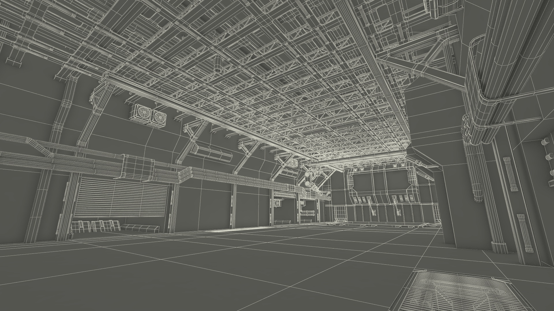 3D Sci Fi Hangar Interior Red Lights model