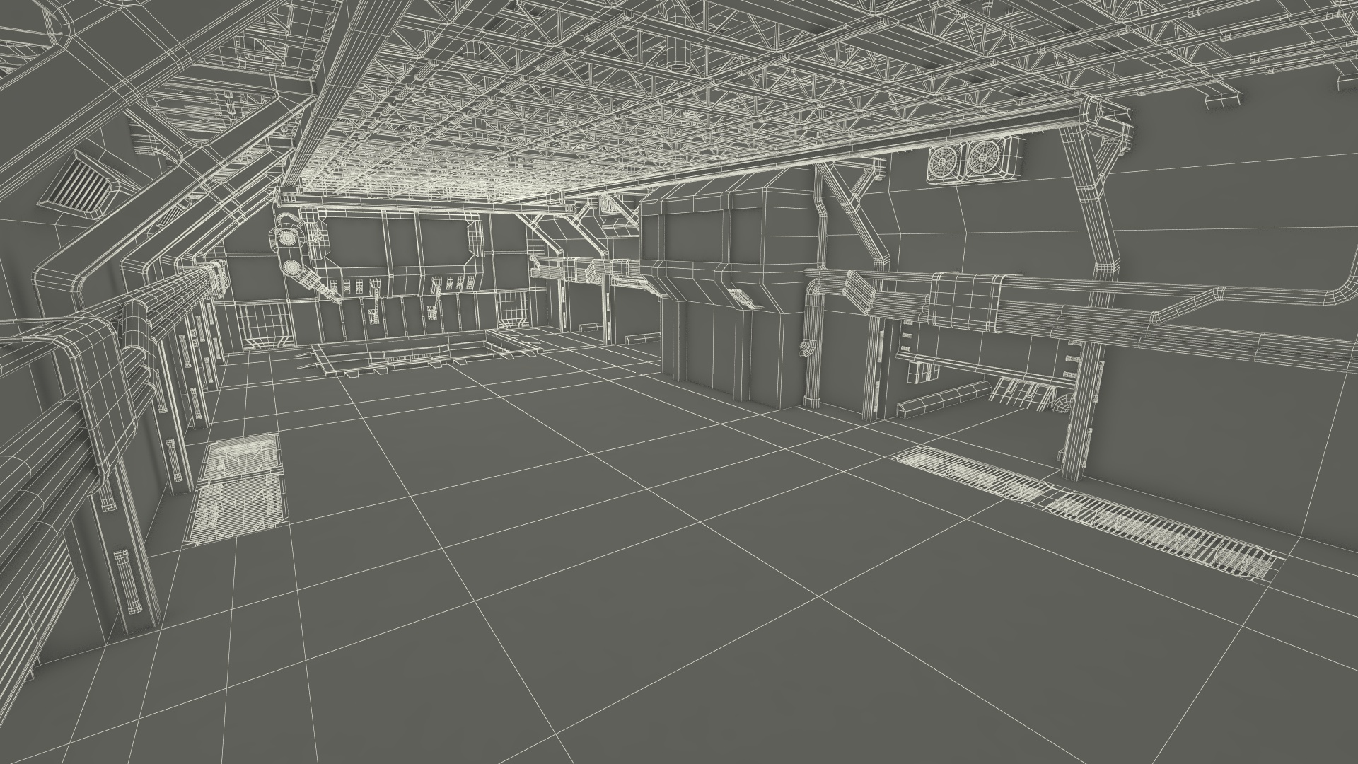 3D Sci Fi Hangar Interior Red Lights model