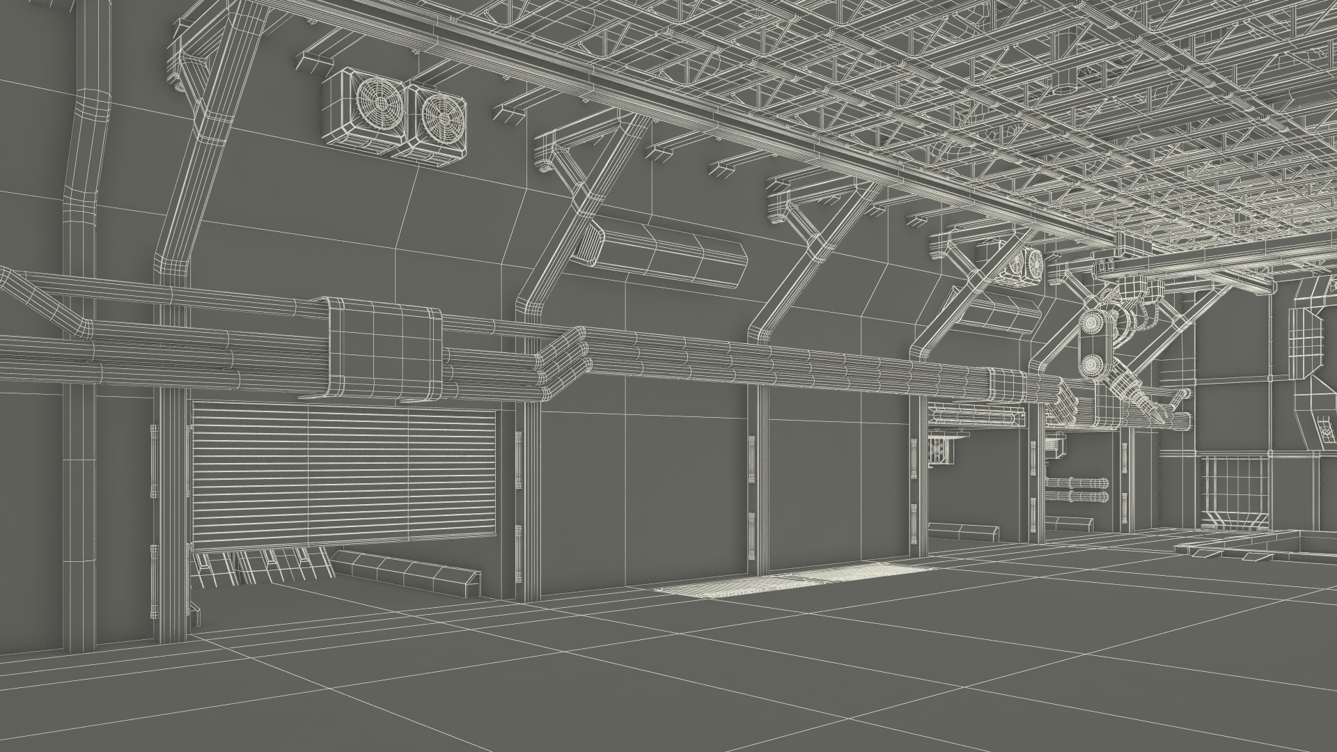 3D Sci Fi Hangar Interior Red Lights model