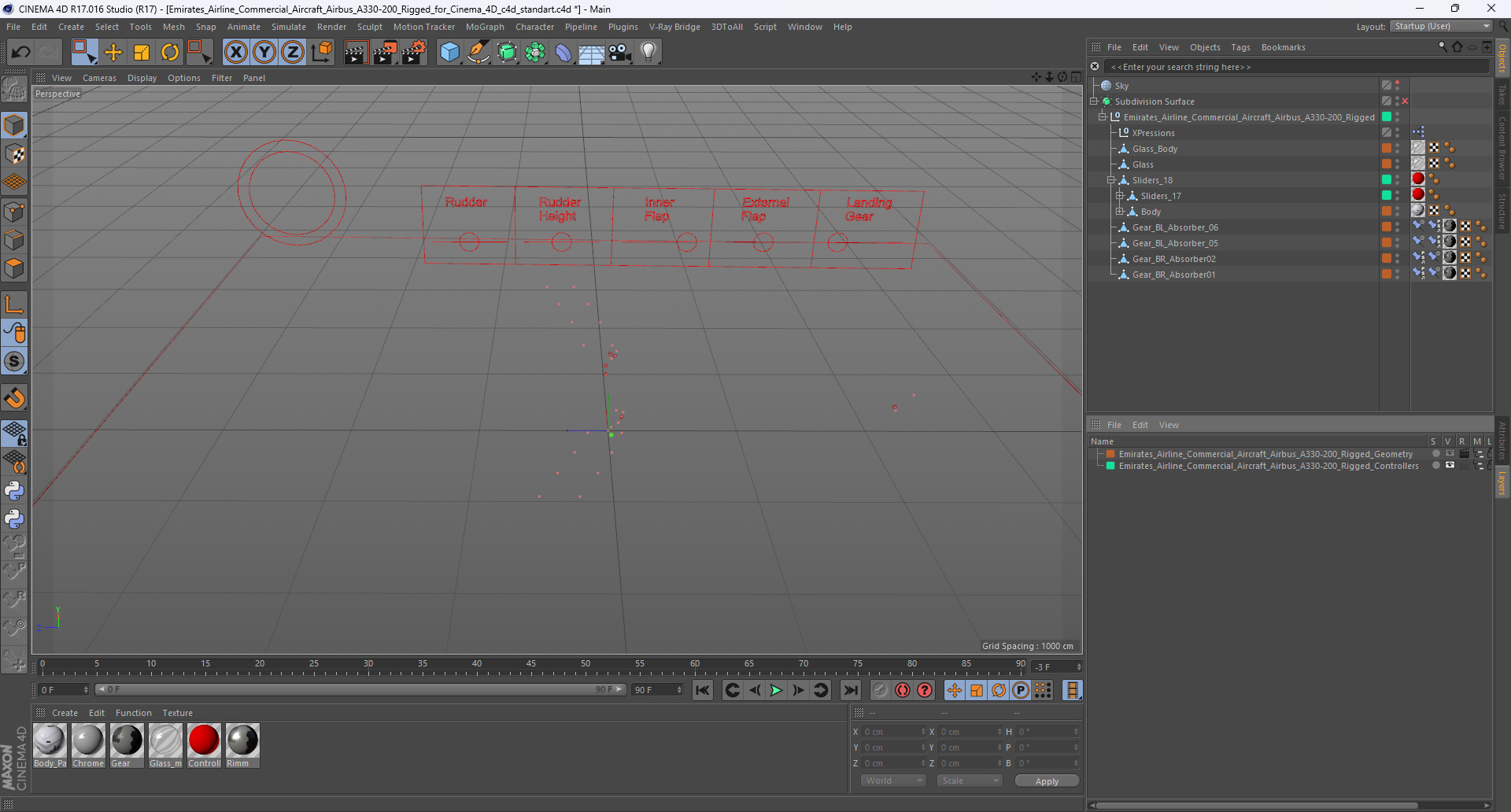 3D Emirates Airline Commercial Aircraft Airbus A330-200 Rigged for Cinema 4D model