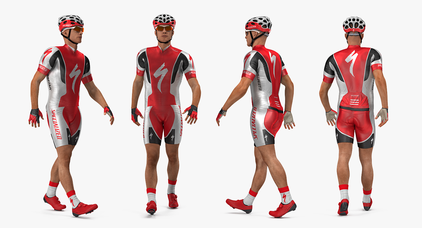 3D Bicyclist in Red Suit Riding Bicycle Rigged model