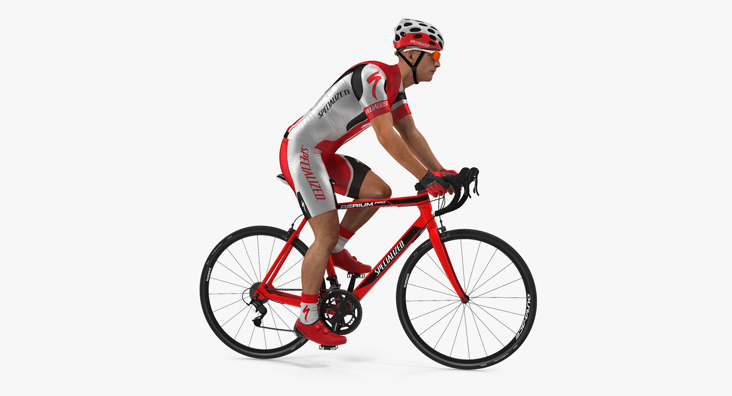 3D Bicyclist in Red Suit Riding Bicycle Rigged model