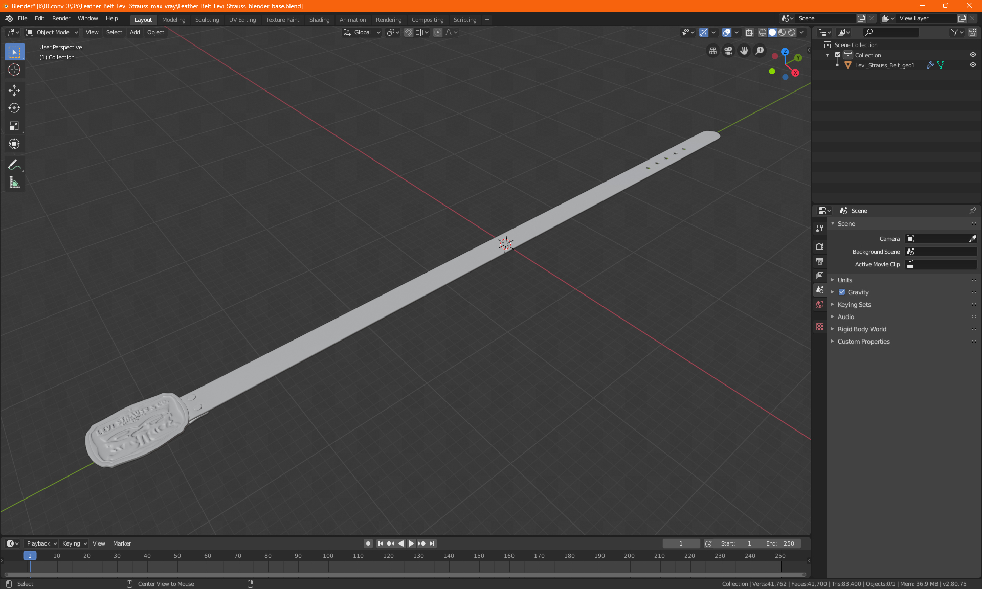 3D model Leather Belt Levi Strauss