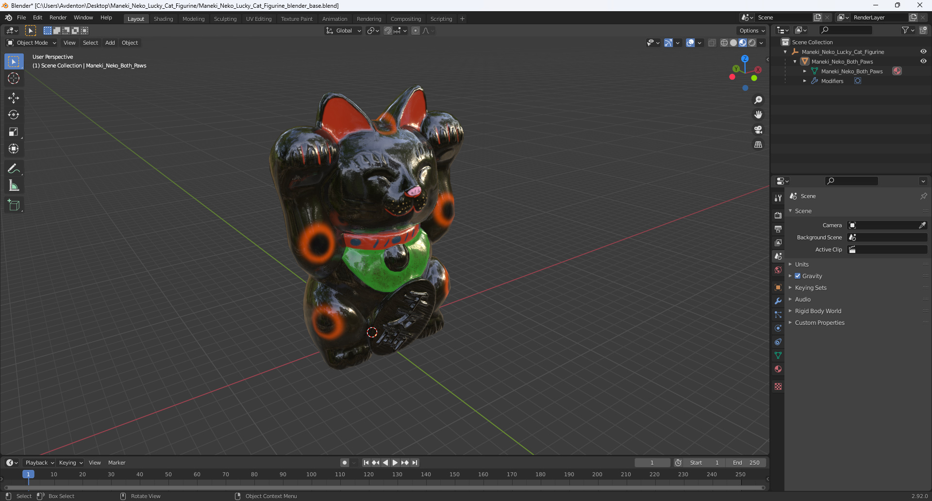 3D model Maneki Neko Lucky Cat Figurine