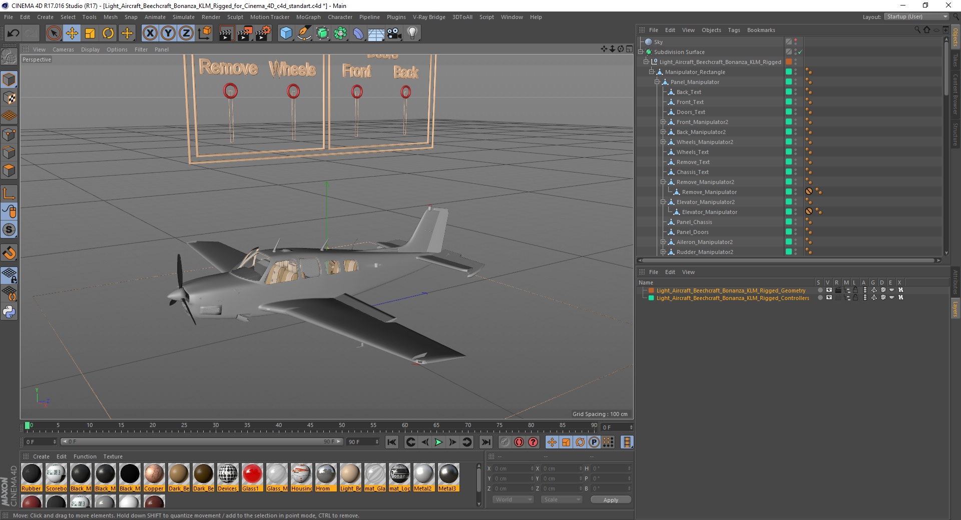 3D Light Aircraft Beechcraft Bonanza KLM Rigged for Cinema 4D model