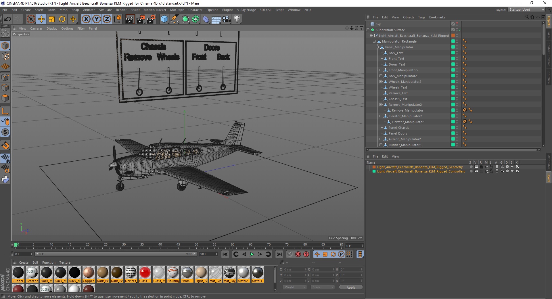 3D Light Aircraft Beechcraft Bonanza KLM Rigged for Cinema 4D model