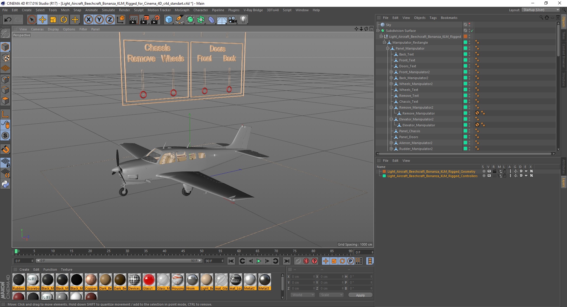 3D Light Aircraft Beechcraft Bonanza KLM Rigged for Cinema 4D model