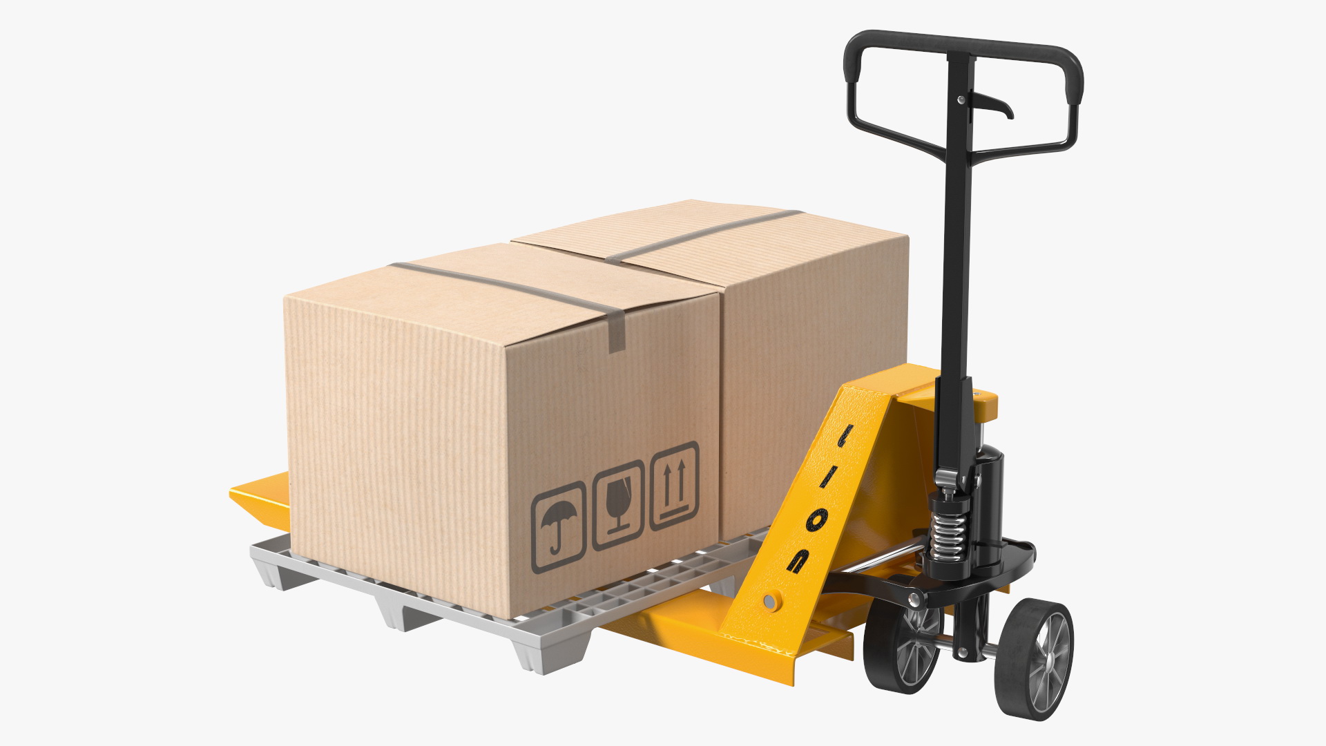 Hand Pallet Truck Lion with Boxes Rigged for Cinema 4D 3D model