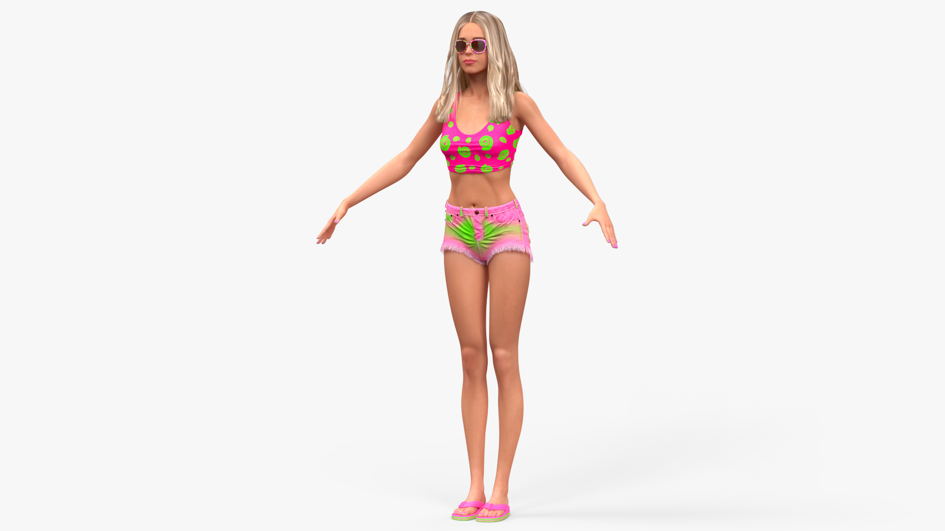 Caucasian Woman Beach Style T-pose 3D model
