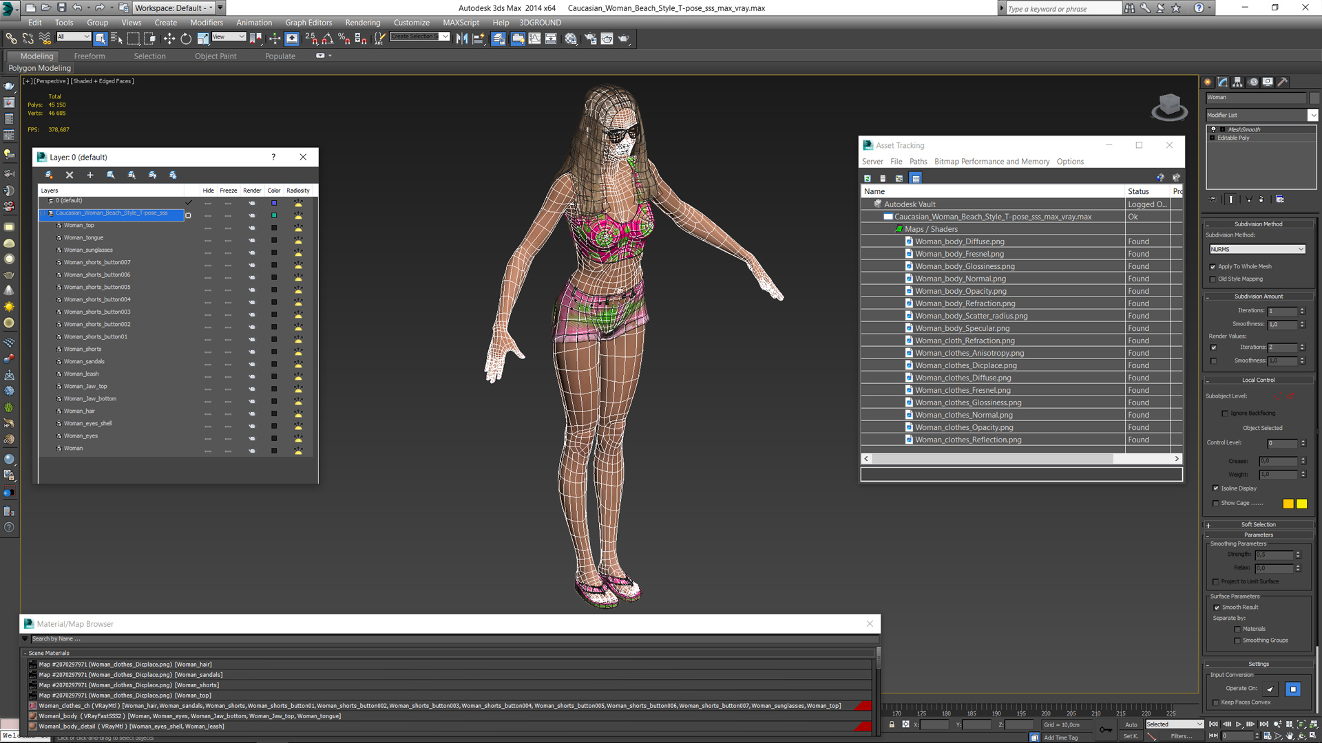 Caucasian Woman Beach Style T-pose 3D model