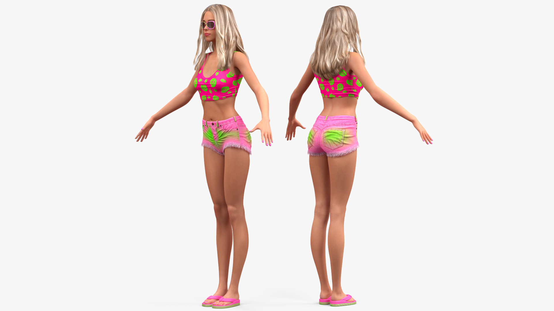 Caucasian Woman Beach Style T-pose 3D model