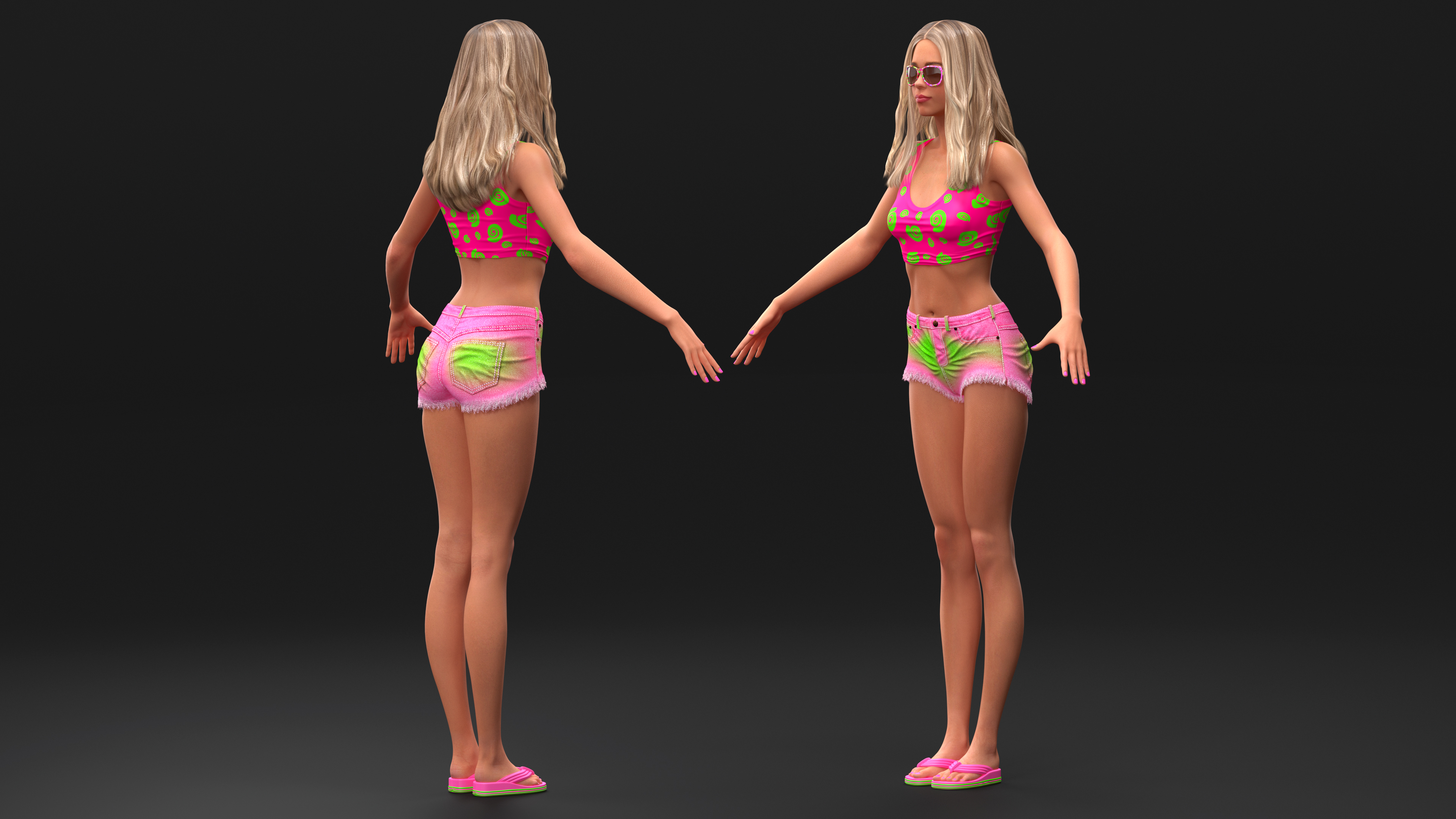 Caucasian Woman Beach Style T-pose 3D model