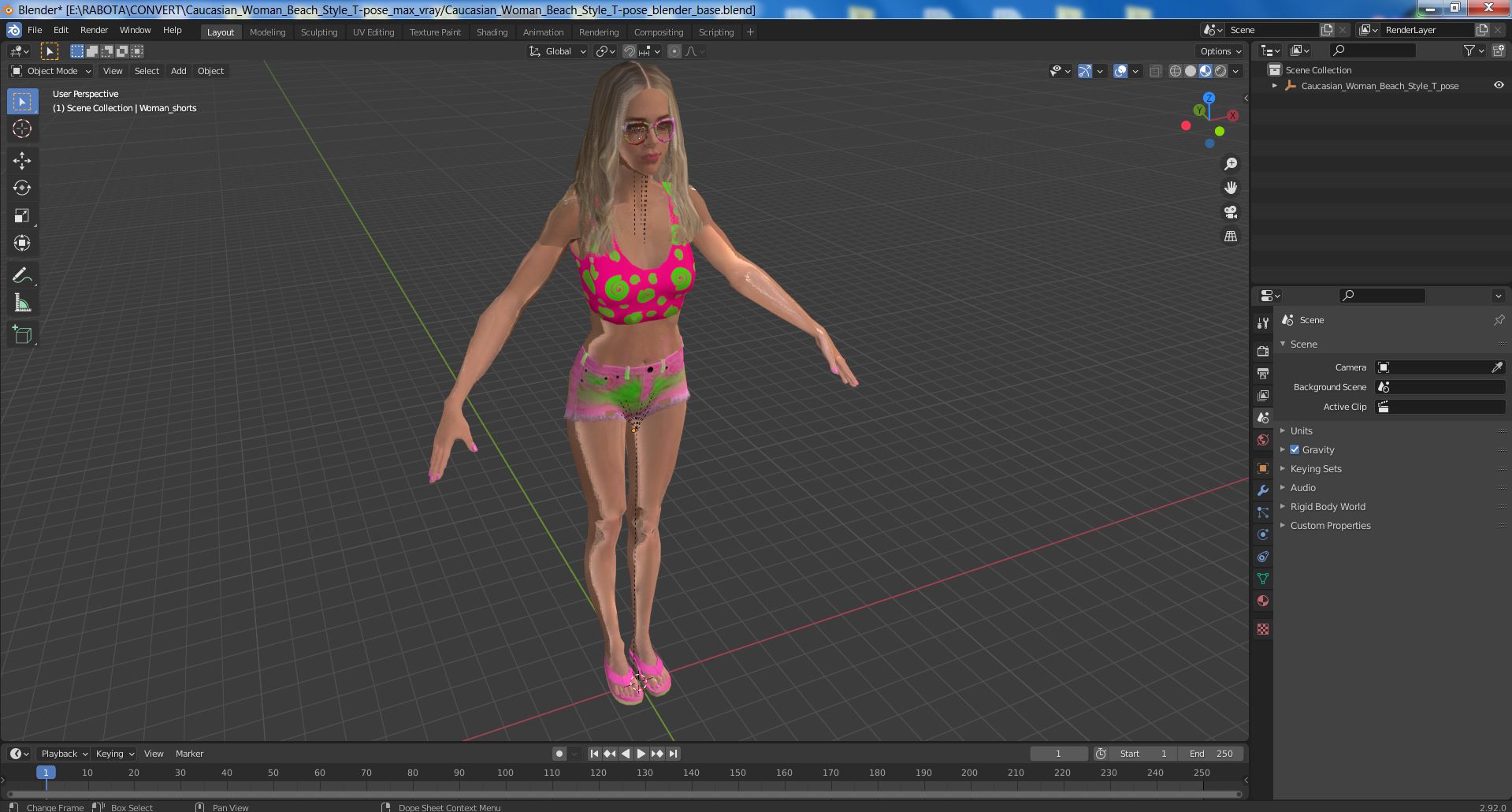 Caucasian Woman Beach Style T-pose 3D model