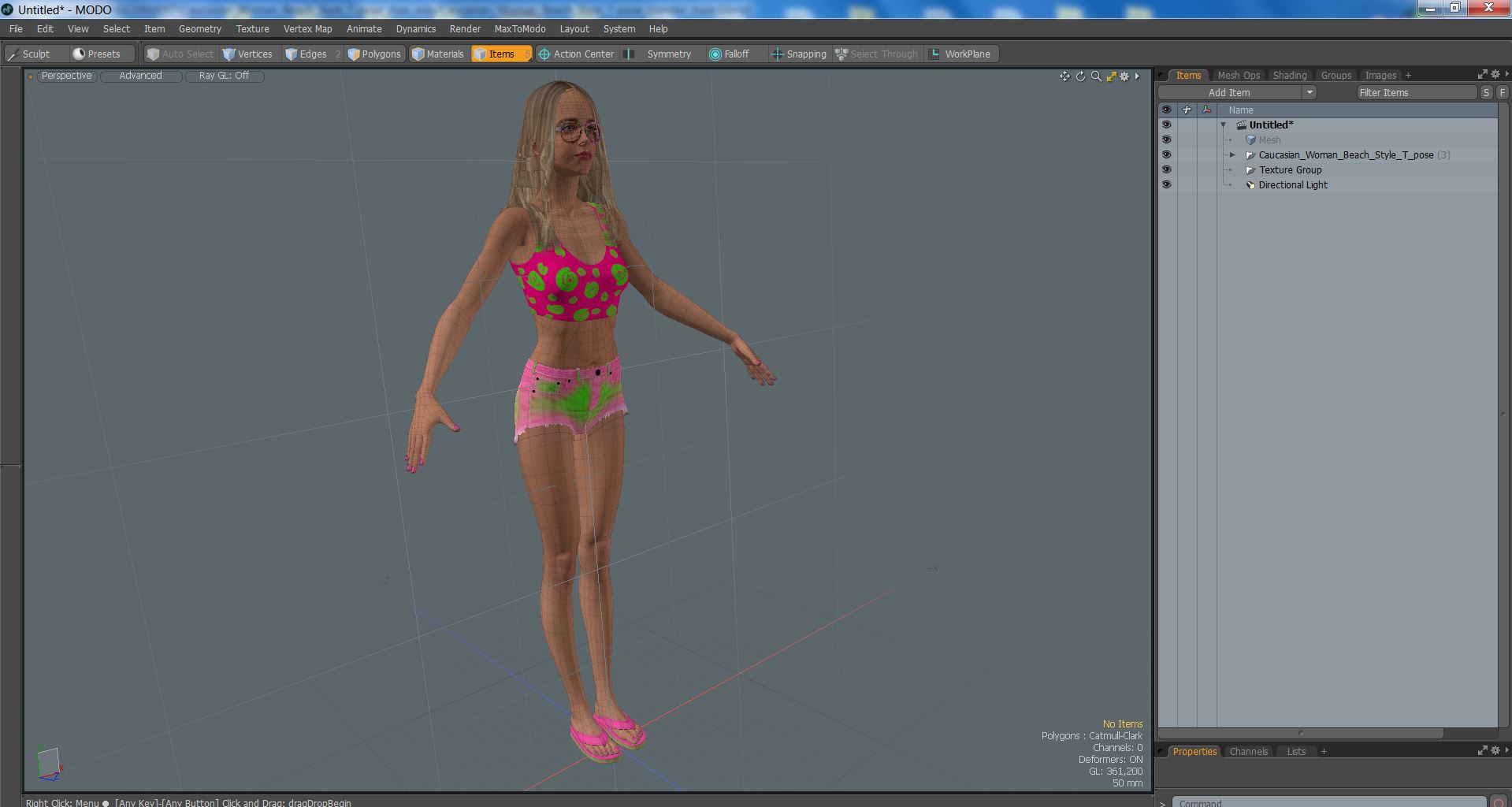 Caucasian Woman Beach Style T-pose 3D model