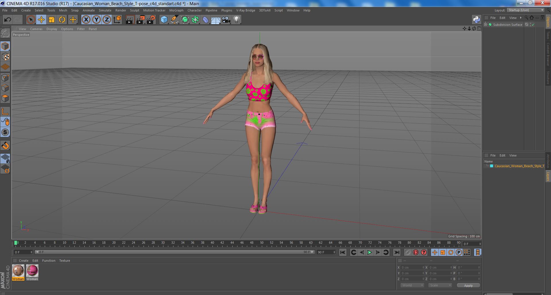 Caucasian Woman Beach Style T-pose 3D model