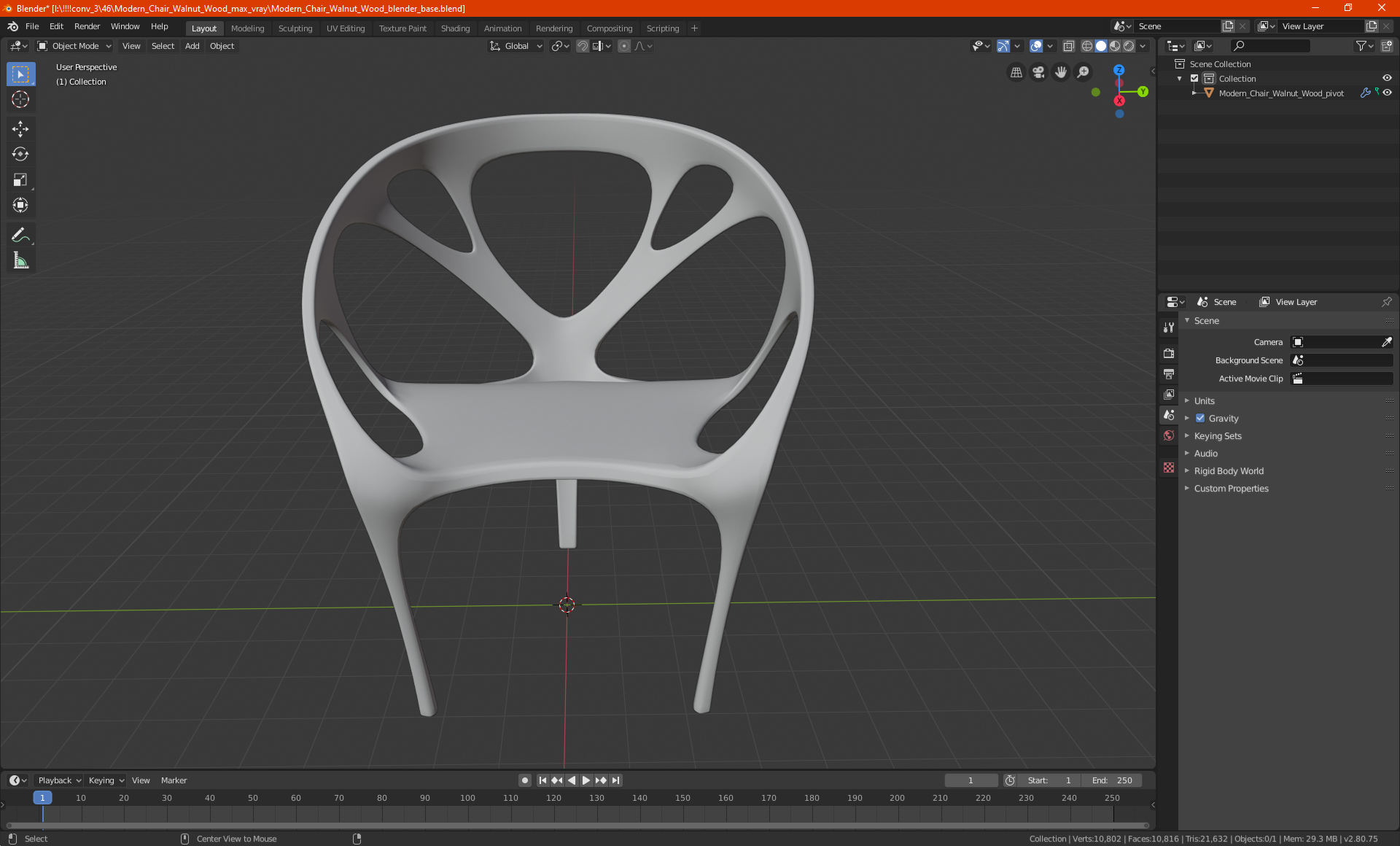 Three Legs Modern Chair Light Wood 3D model