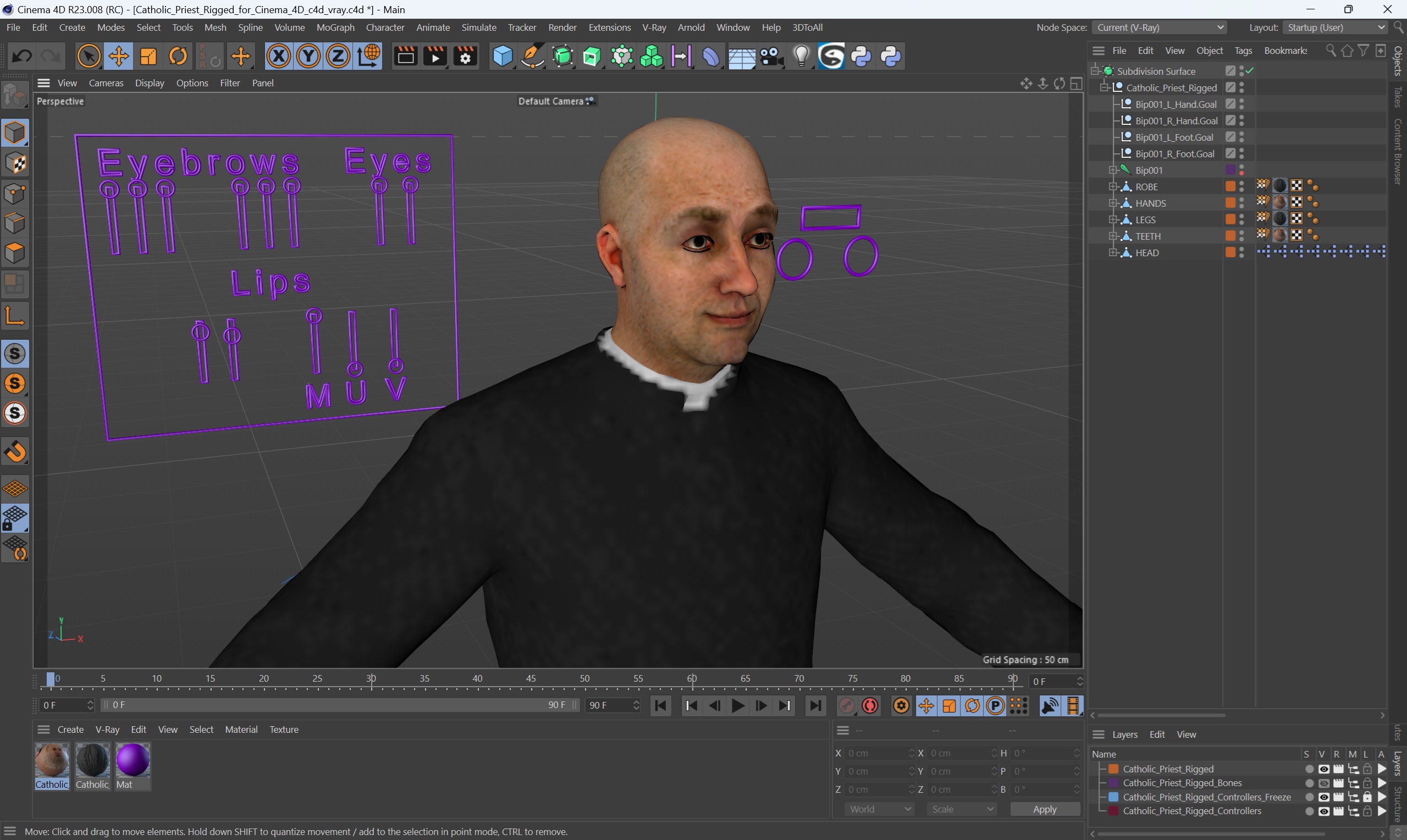 3D Catholic Priest Rigged for Cinema 4D