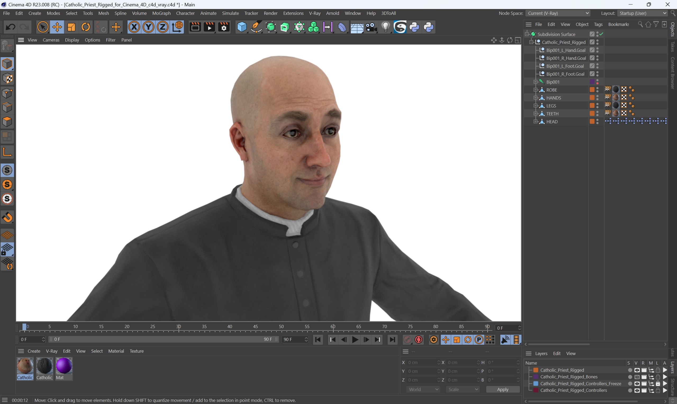 3D Catholic Priest Rigged for Cinema 4D