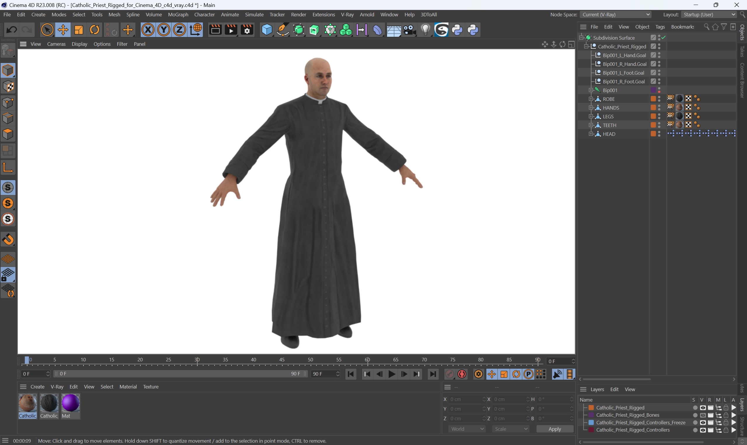3D Catholic Priest Rigged for Cinema 4D